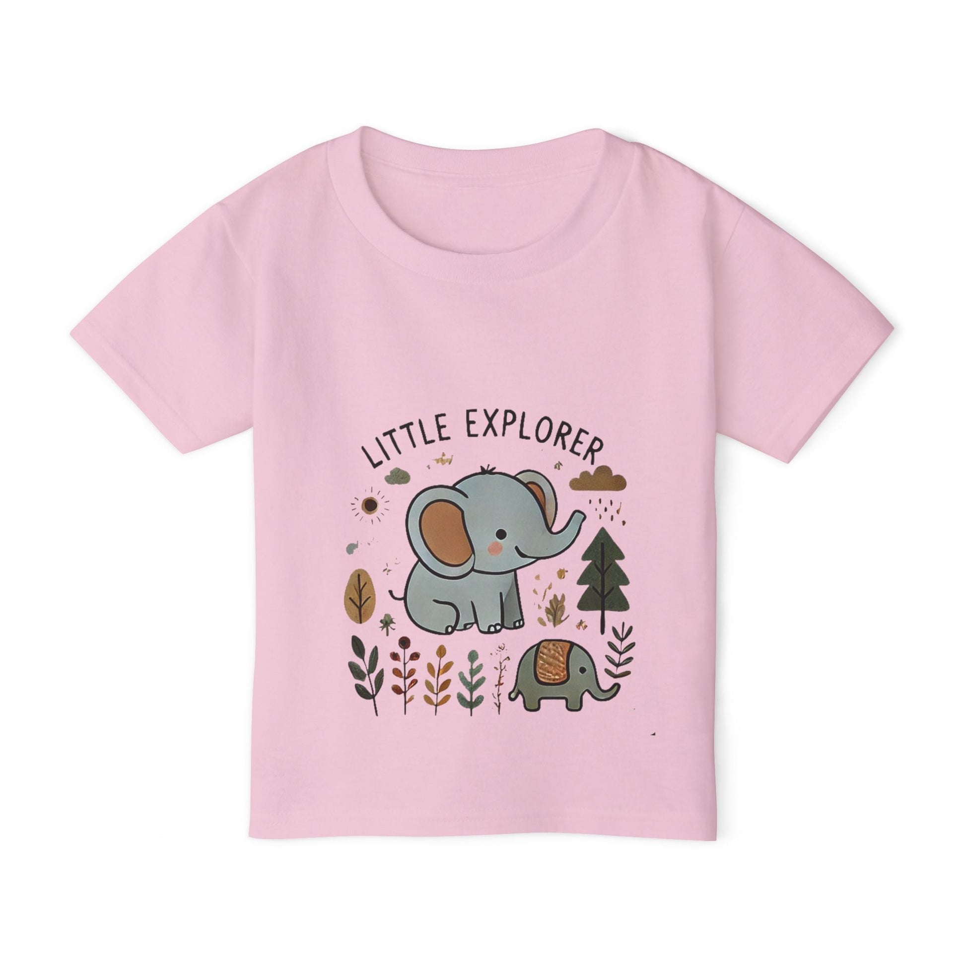 Little Explorer Toddler T-Shirt with cute elephant and turtle design in pink.