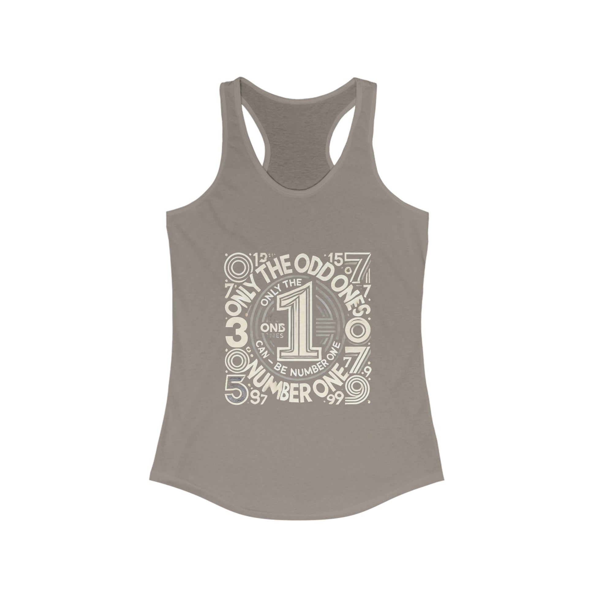 Number One Women Racerback Tank in gray with unique graphic design.