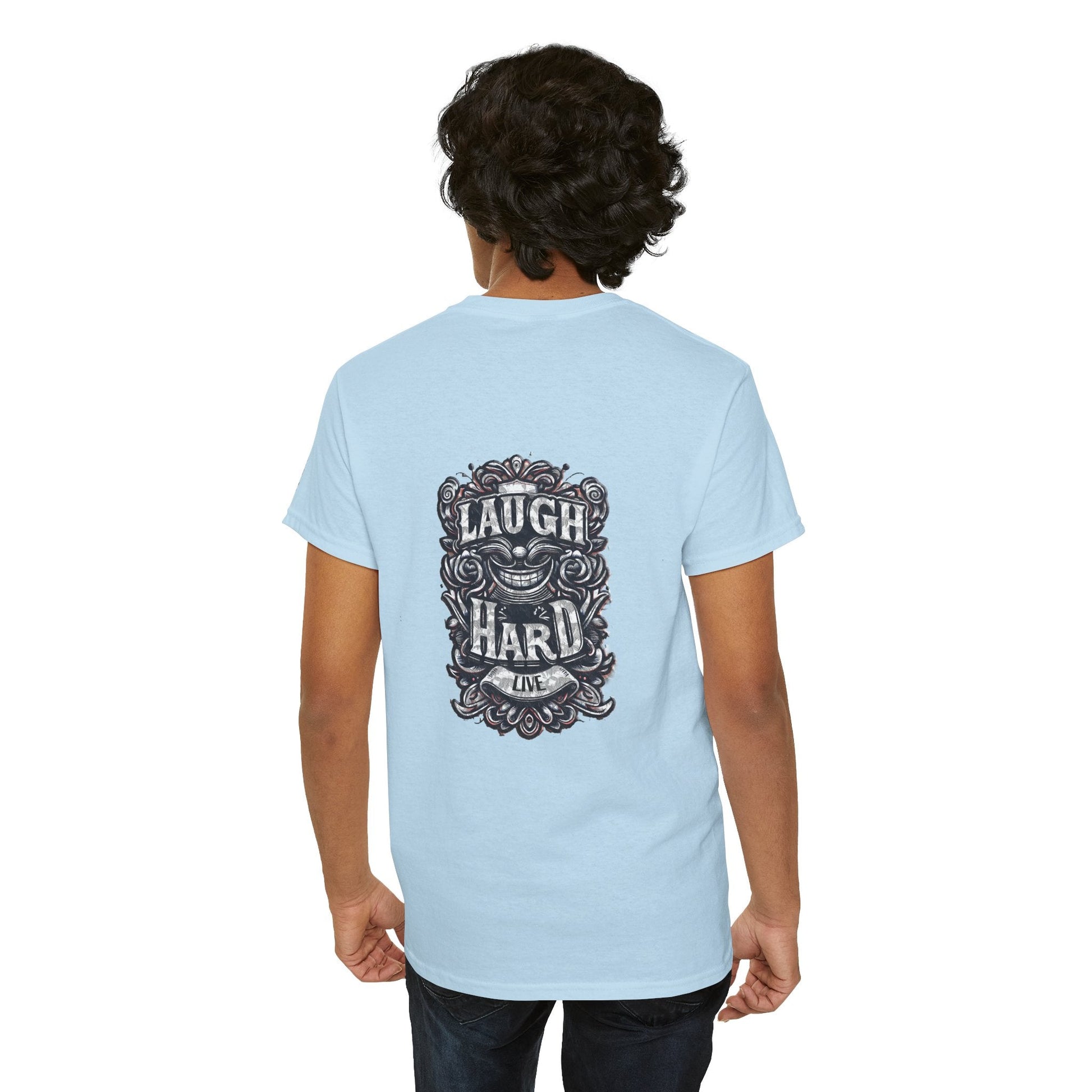 Unisex Heavy Cotton T-shirt - Laugh Hard - B&W Classic Comfort