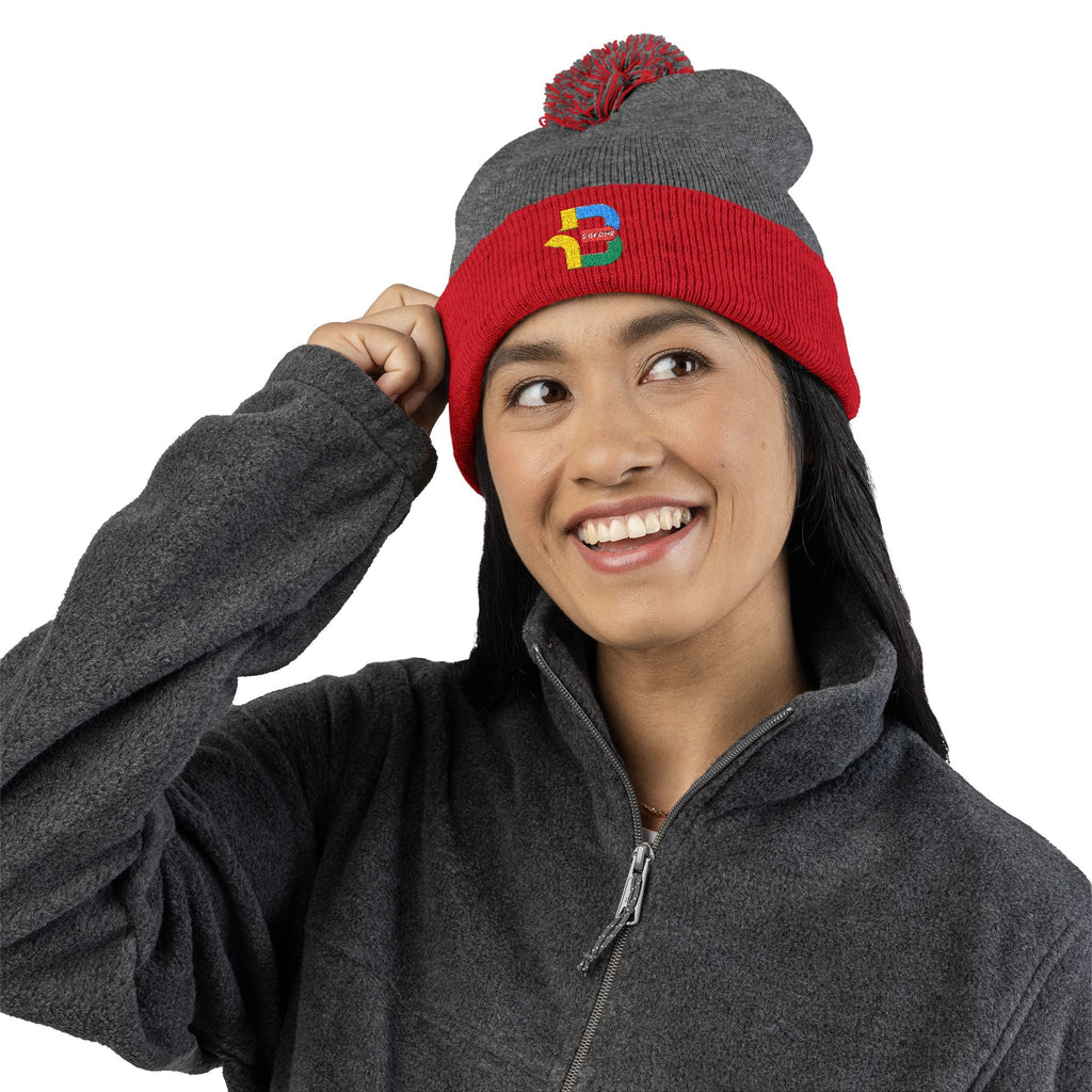 Embroidered Pom-Pom Knit Cap - Cozy Winter Beanie for All Seasons