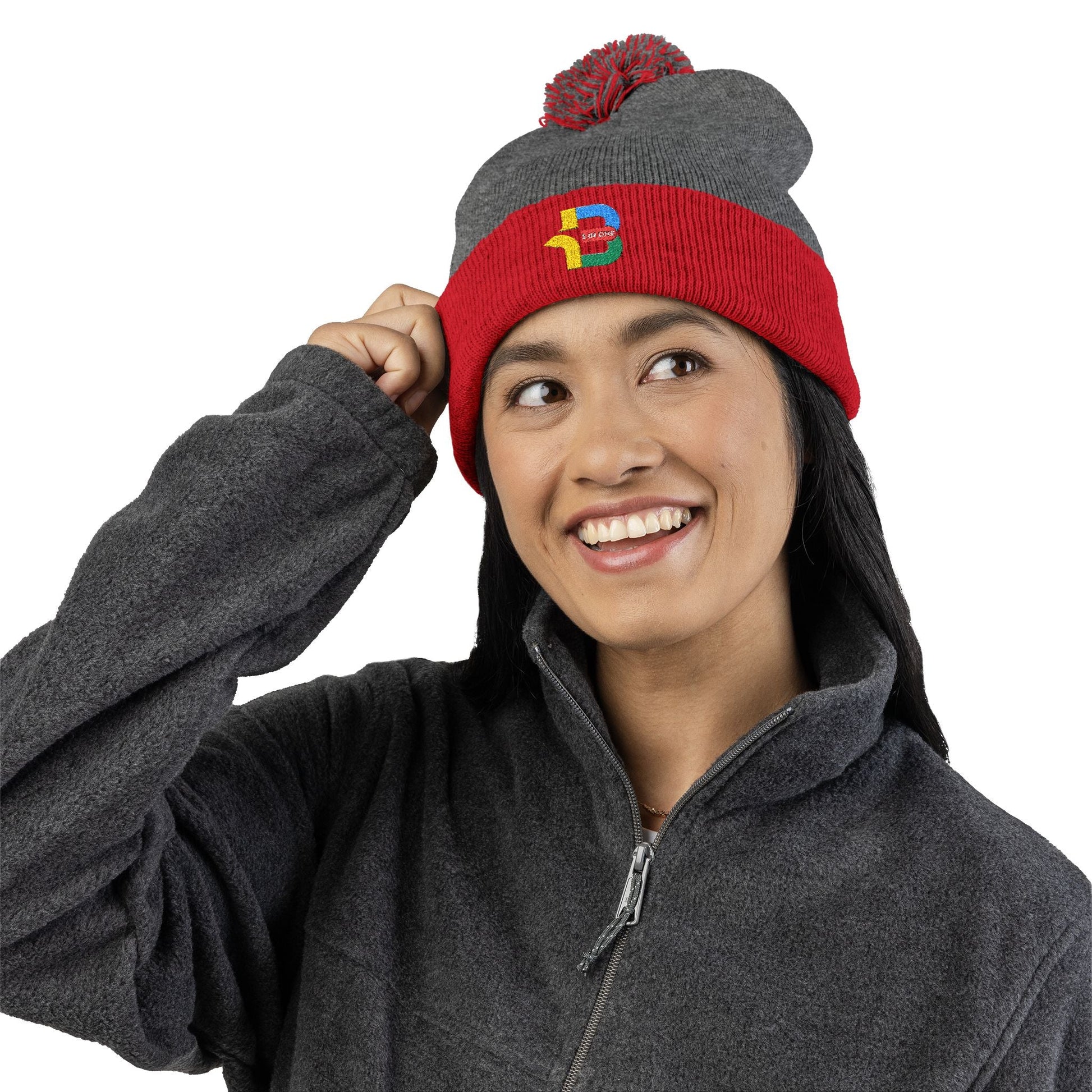Embroidered Pom-Pom Knit Cap - Cozy Winter Beanie for All Seasons