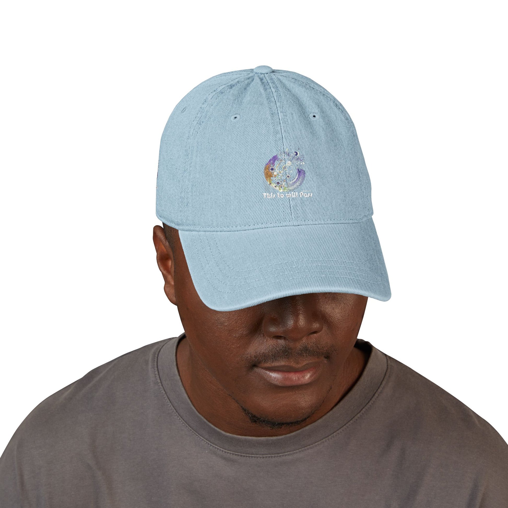 This Too Will Pass Denim Hat - Stylish Embroidered Cap Vintage Message.
