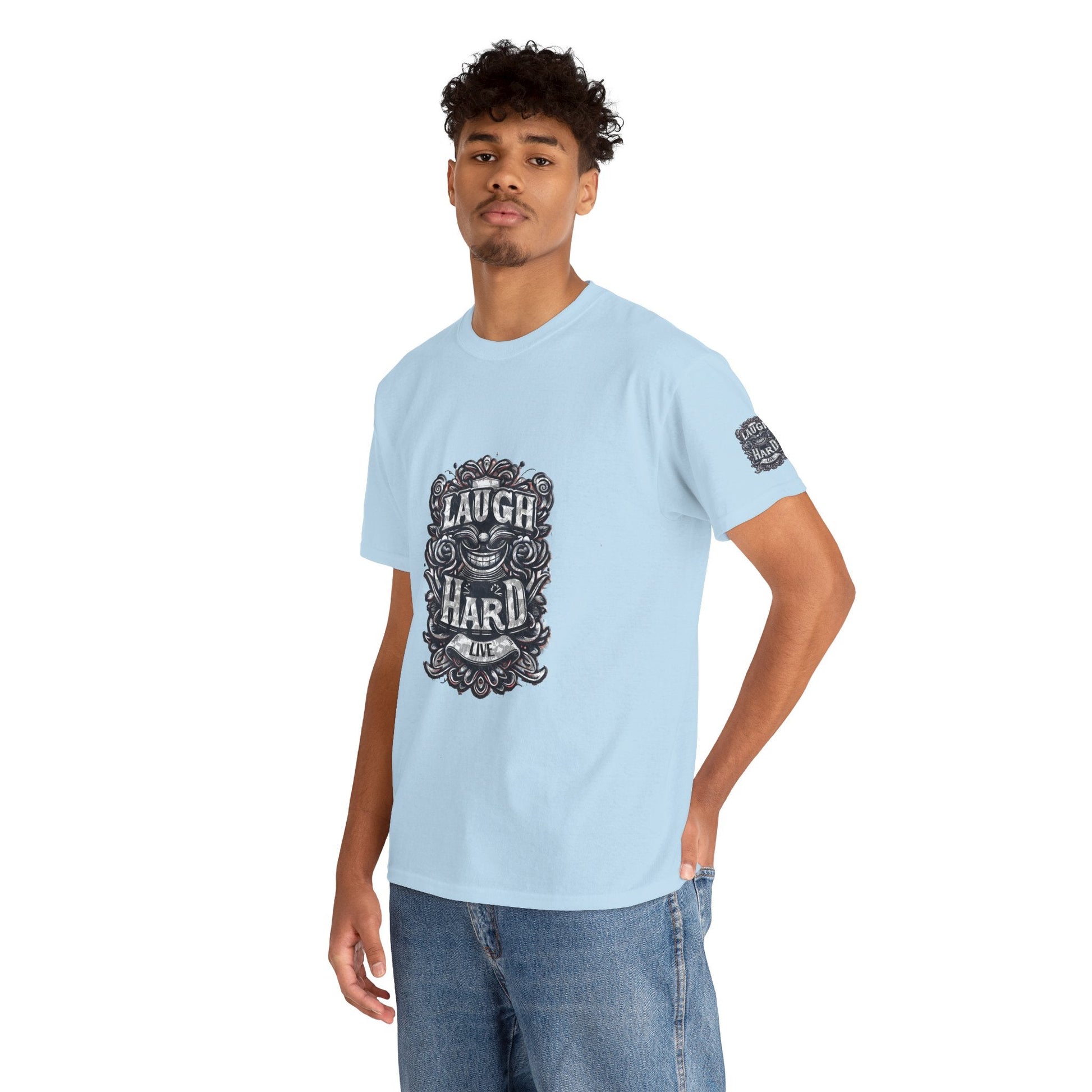 Unisex Heavy Cotton T-shirt - Laugh Hard - B&W Classic Comfort