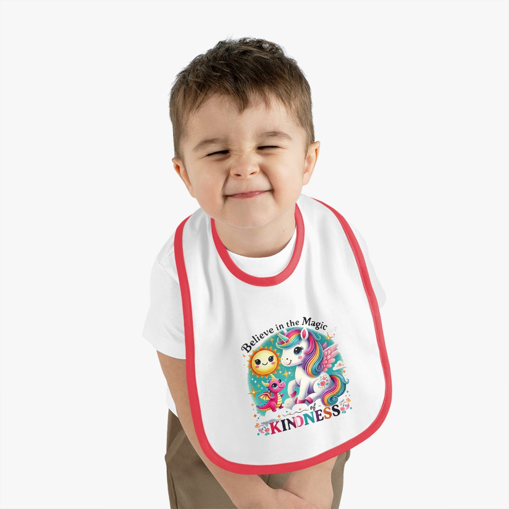 Baby Contrast Trim Jersey Bib - Believe in the Magic Of Kindness