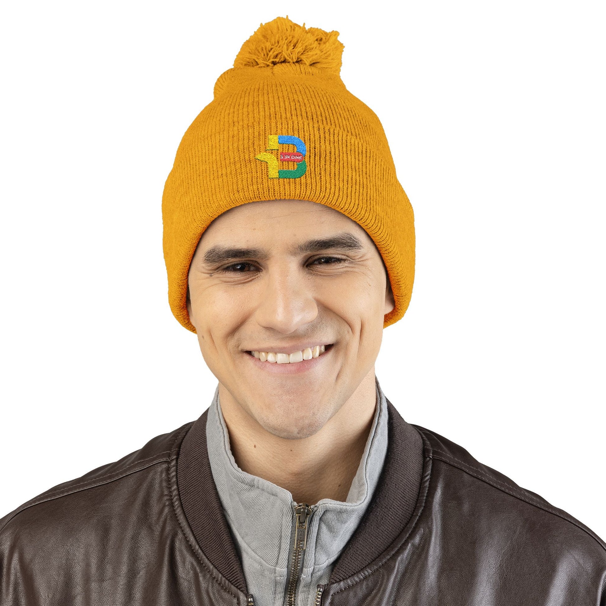 Embroidered Pom-Pom Knit Cap - Cozy Winter Beanie for All Seasons