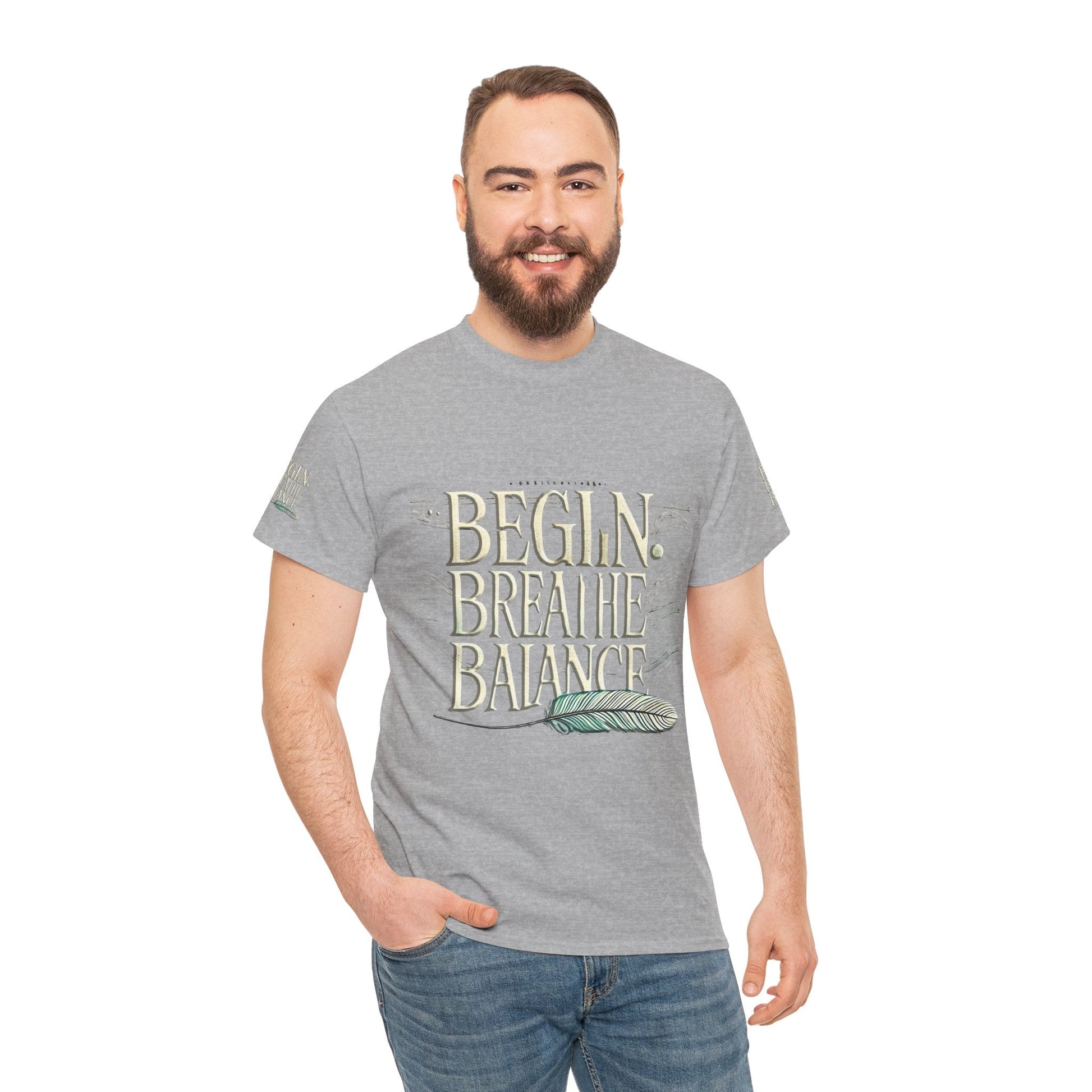 Unisex Heavy Cotton T-shirt  Begin Breathe Balance t-shirt for Comfort