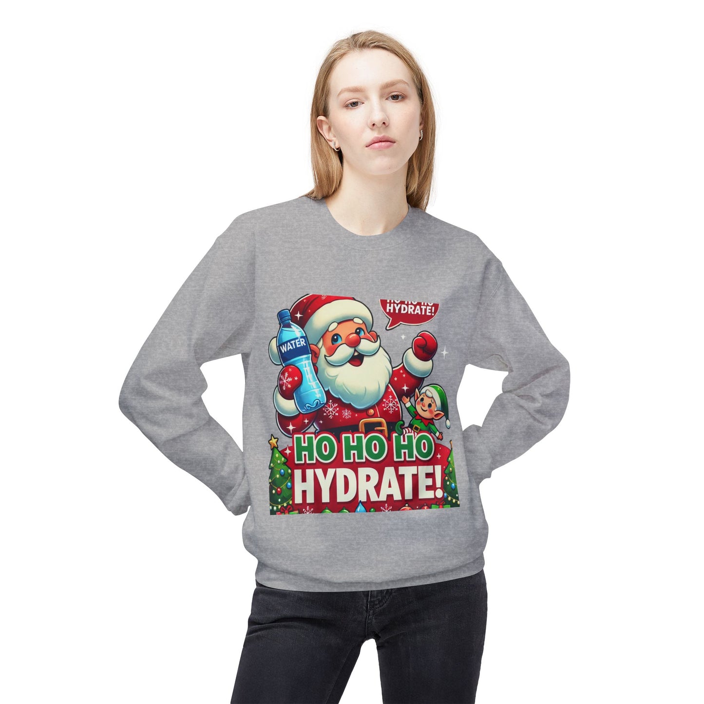 Unisex Midweight Softstyle Fleece Crewneck Sweatshirt" Ho Ho Ho Hydrate "