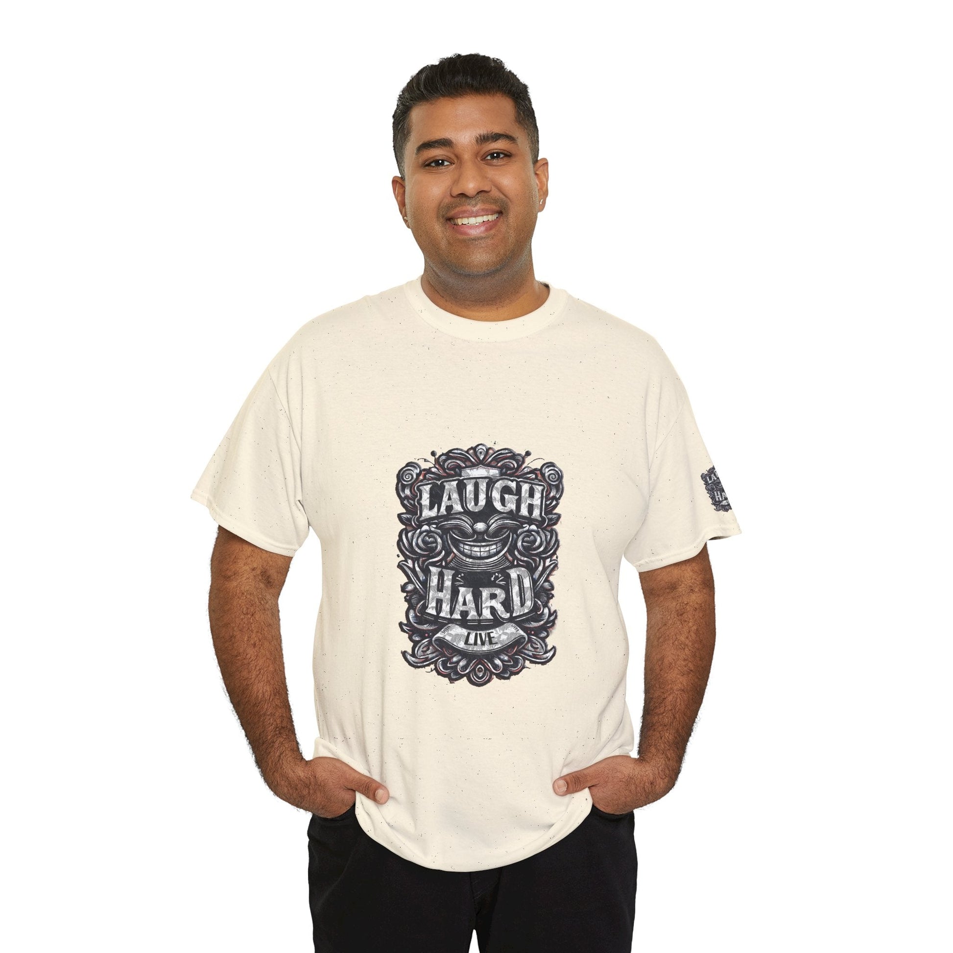Unisex Heavy Cotton T-shirt - Laugh Hard - B&W Classic Comfort