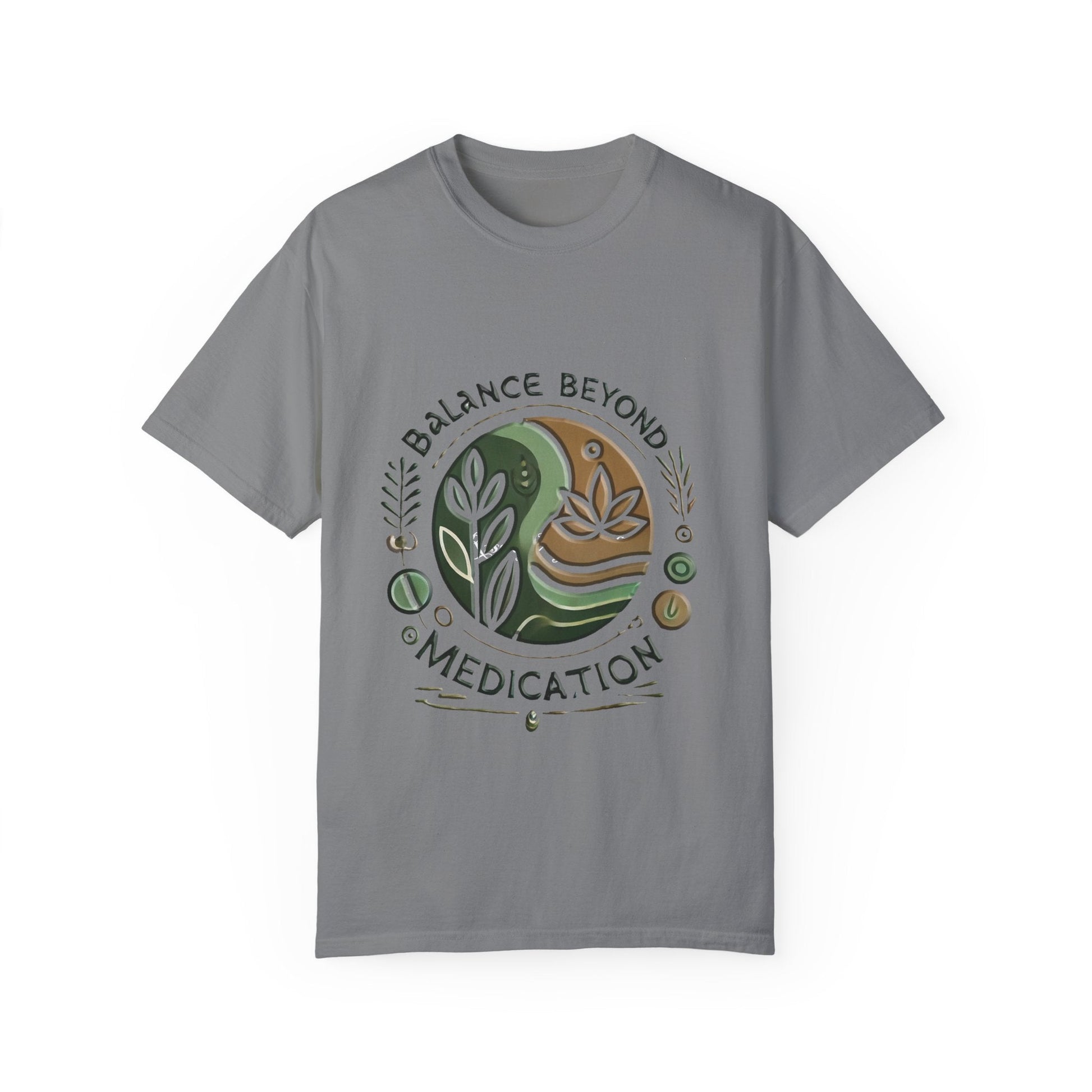 Balance Beyond Medication Unisex Garment-Dyed T-Shirt with unique design and soft texture.