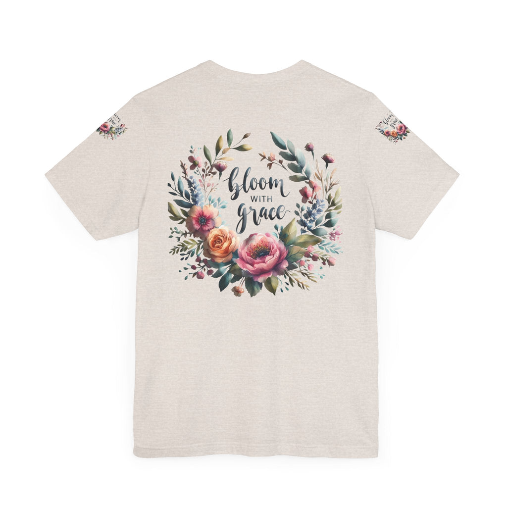 Floral Inspirational T-shirt with vibrant bloom design, perfect for spring fashion and motivational wear.