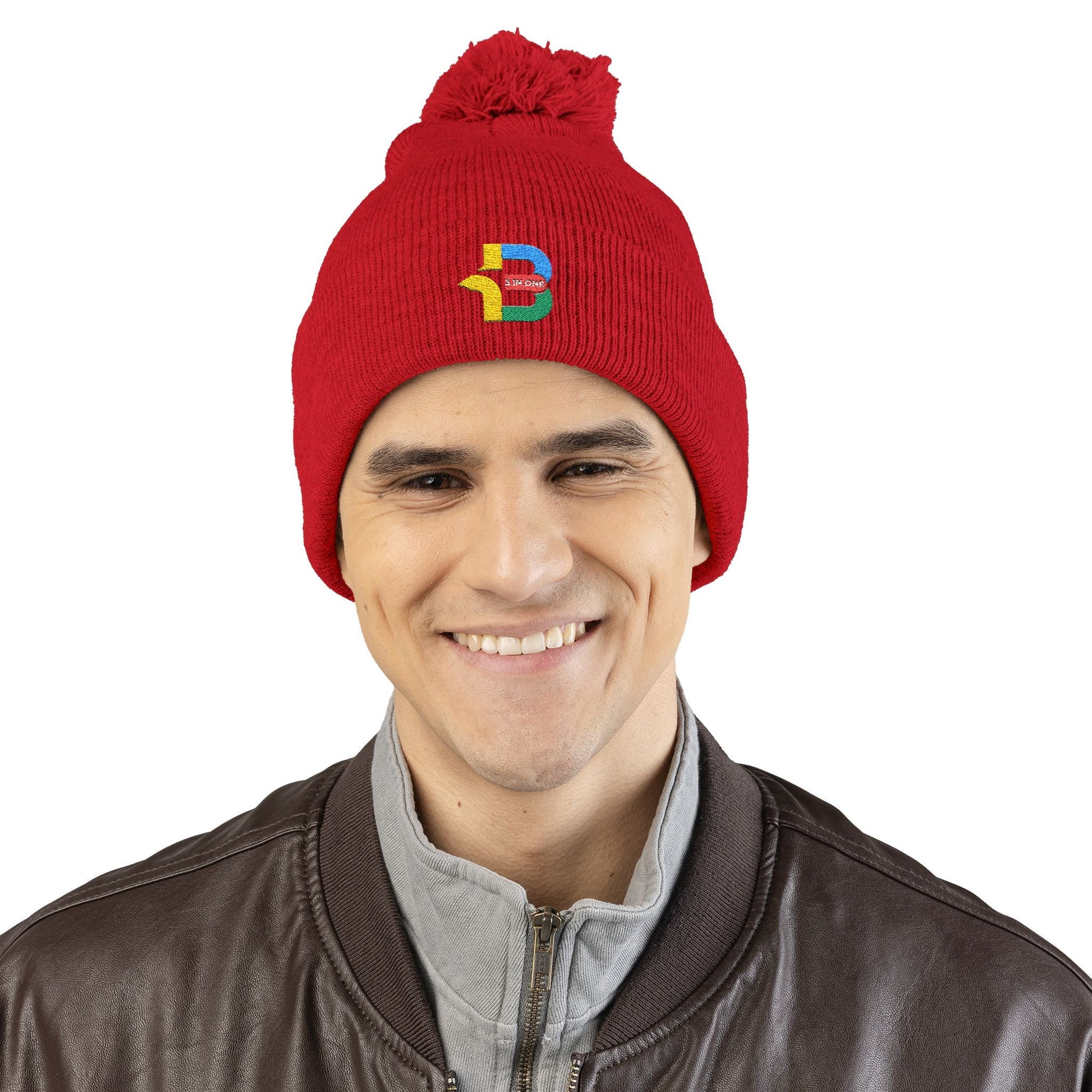 Embroidered Pom-Pom Knit Cap - Cozy Winter Beanie for All Seasons