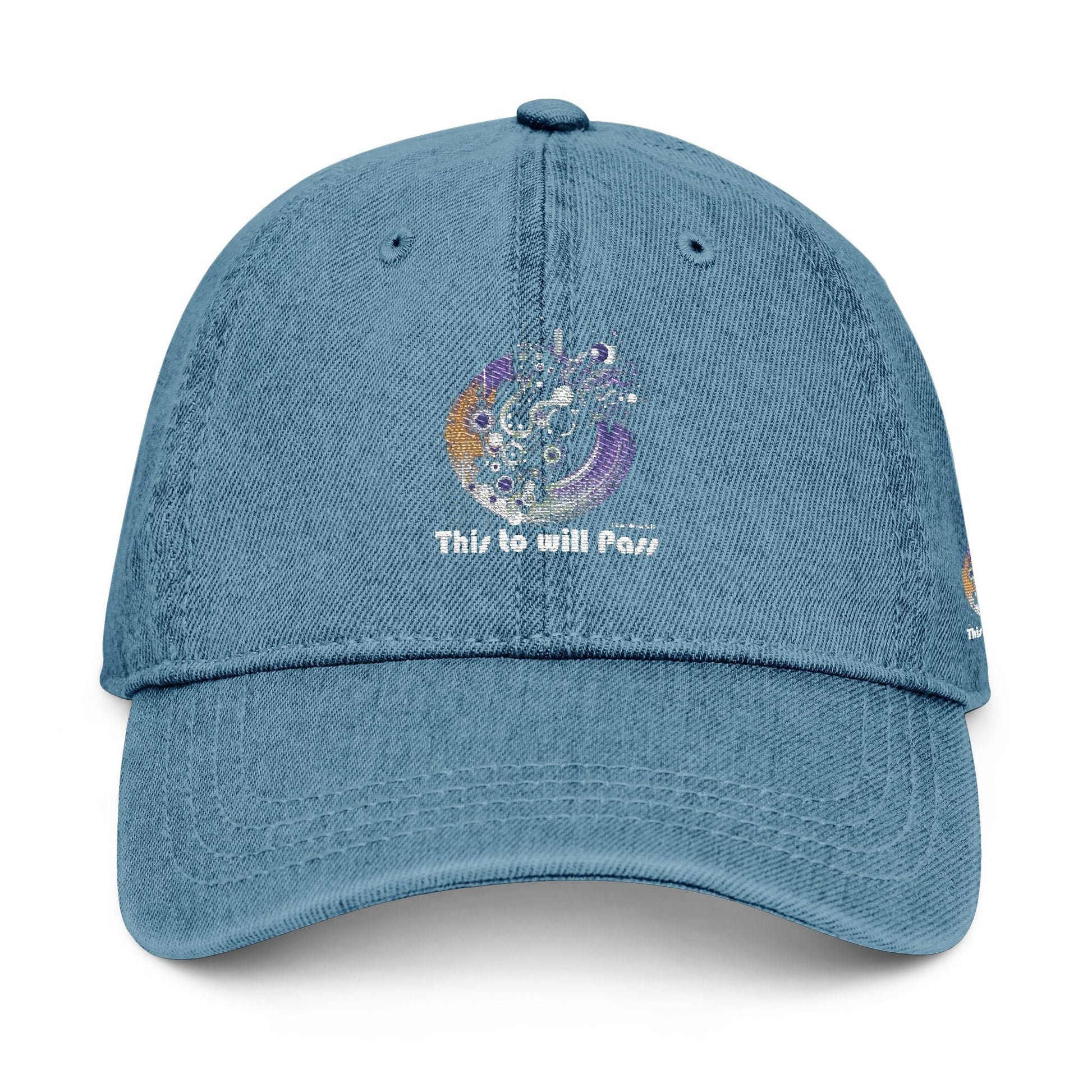 This Too Will Pass Denim Hat - Stylish Embroidered Cap Vintage Message.