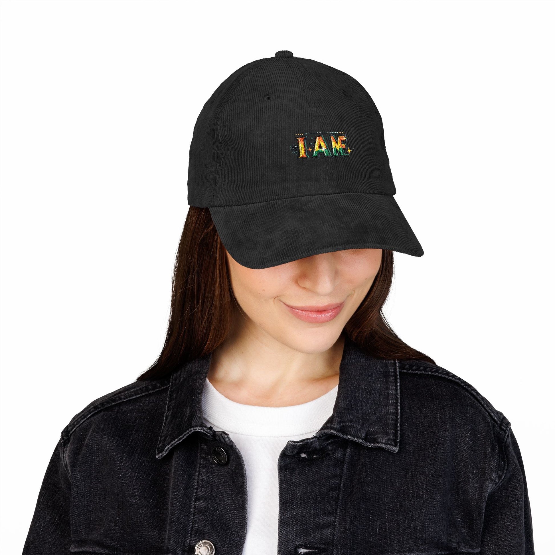 Vintage Corduroy Cap with I AM Embroidery | Trendy Bohemian Hat