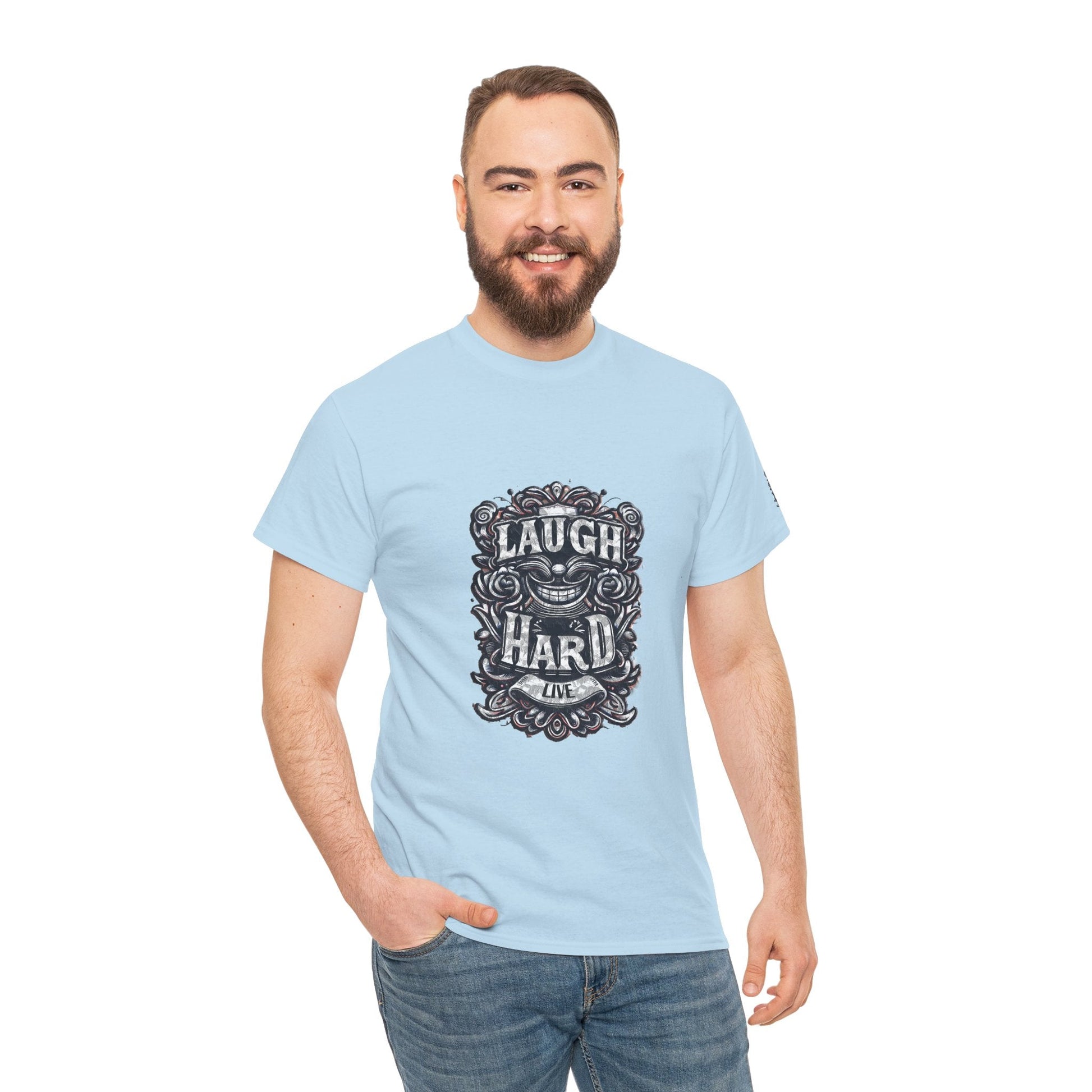 Unisex Heavy Cotton T-shirt - Laugh Hard - B&W Classic Comfort