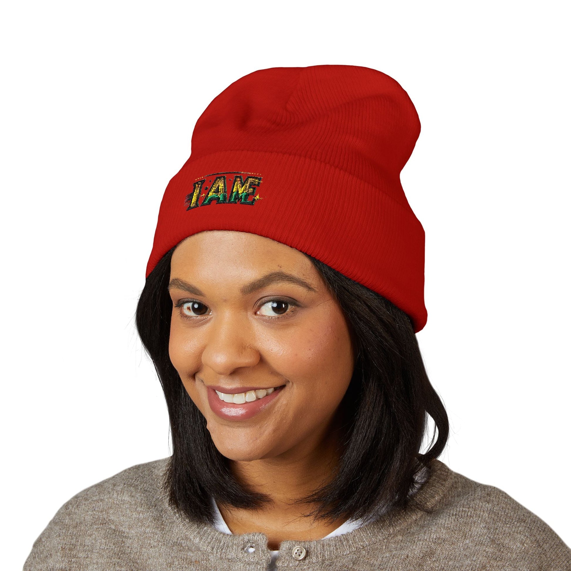 I AM Embroidered Classic Cuffed Beanie - Cozy Winter Headwear