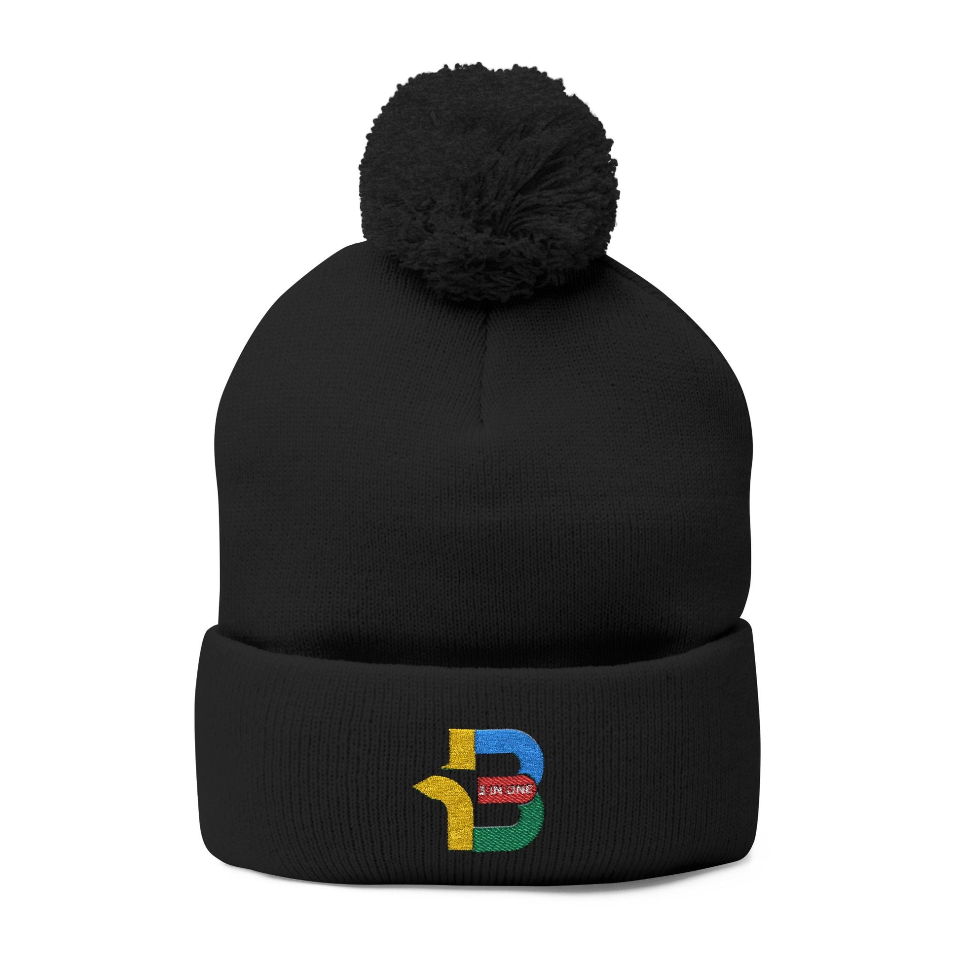 Embroidered Pom-Pom Knit Cap - Cozy Winter Beanie for All Seasons