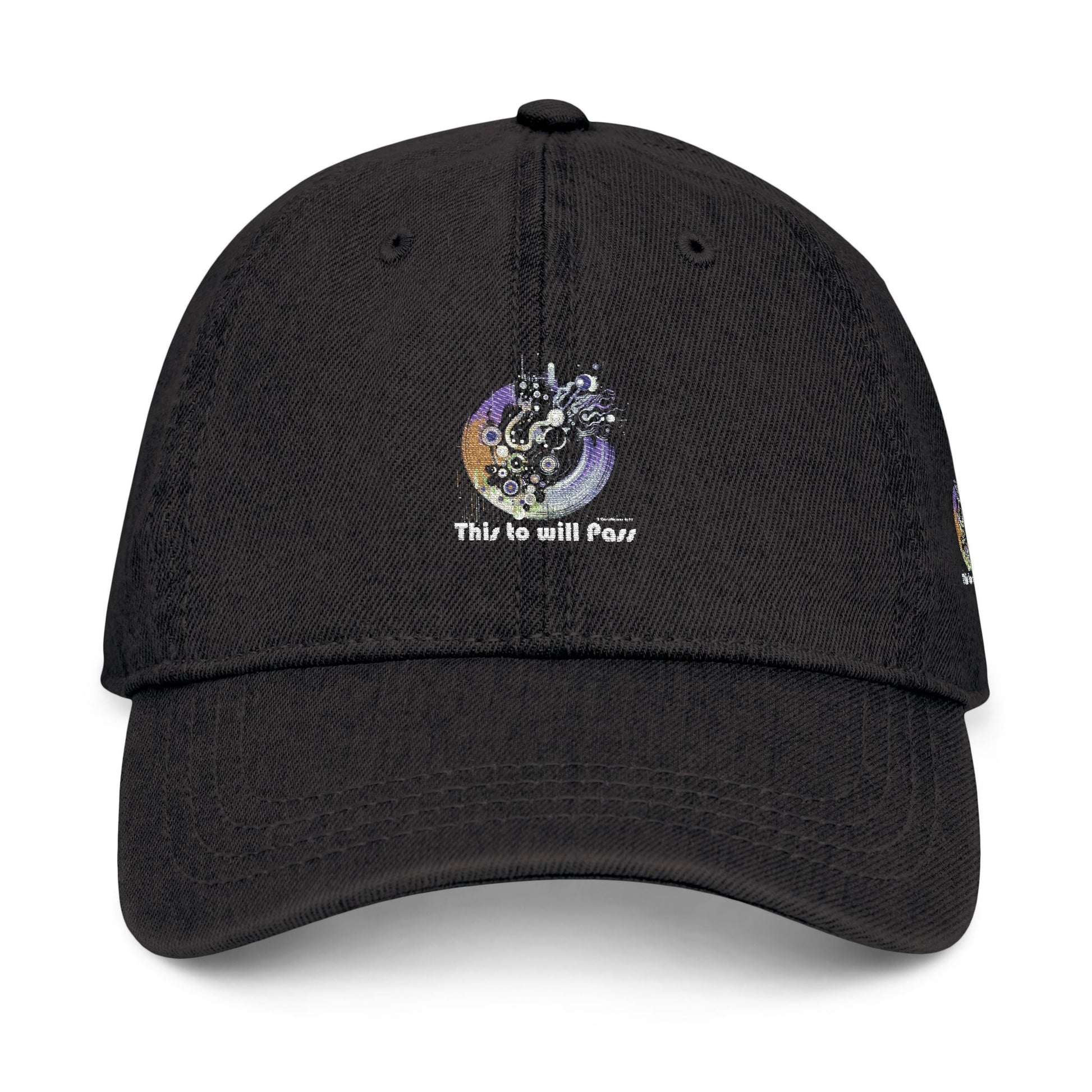 This Too Will Pass Denim Hat - Stylish Embroidered Cap Vintage Message.
