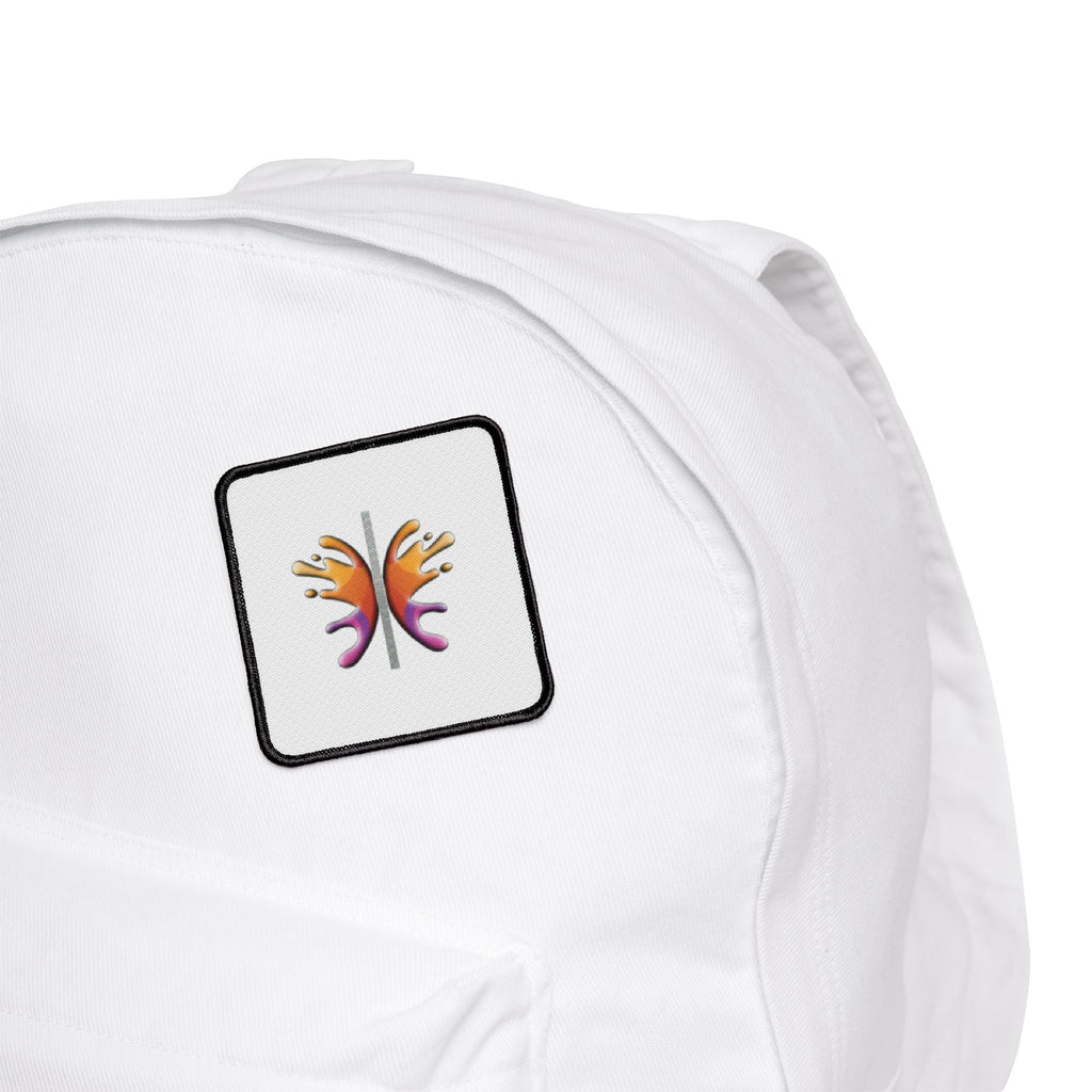 Iron Patch displayed on a white backpack for personalization.