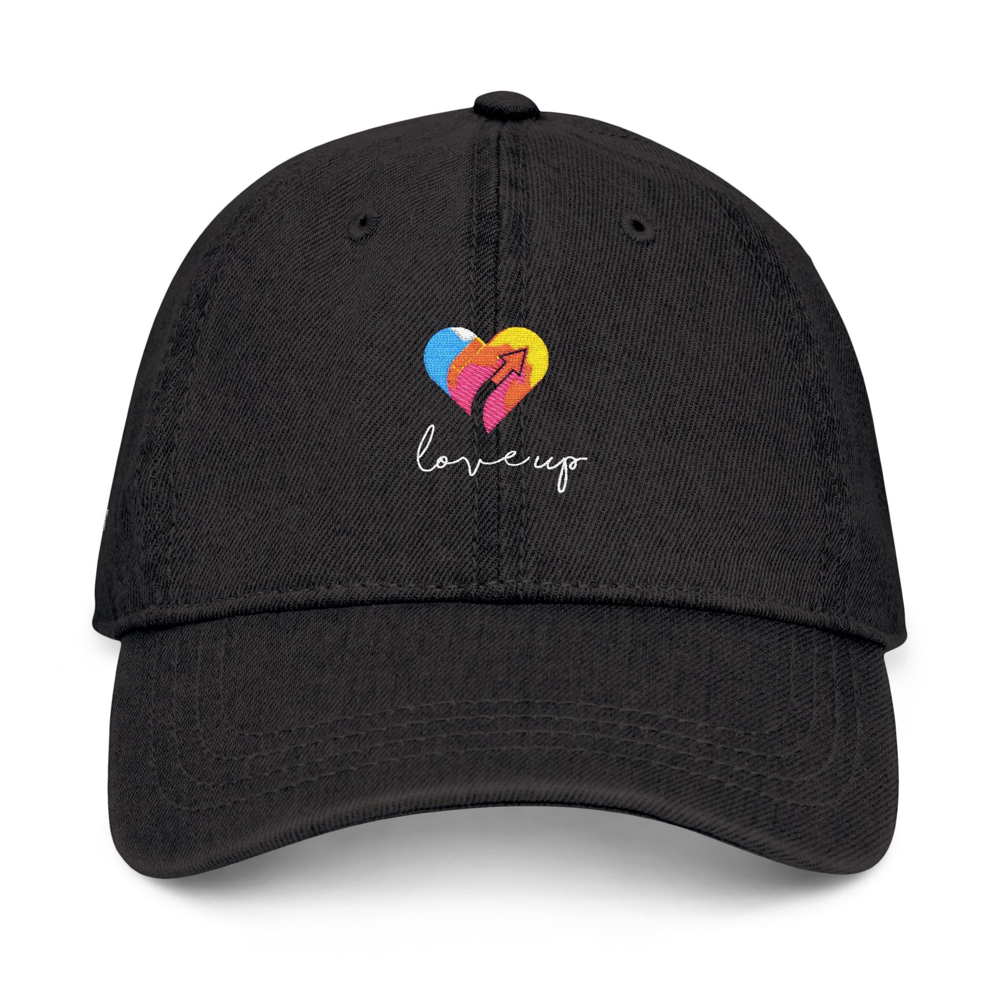 Embroidered Love Up Denim Hat - Colorful Heart Design for Everyday Style