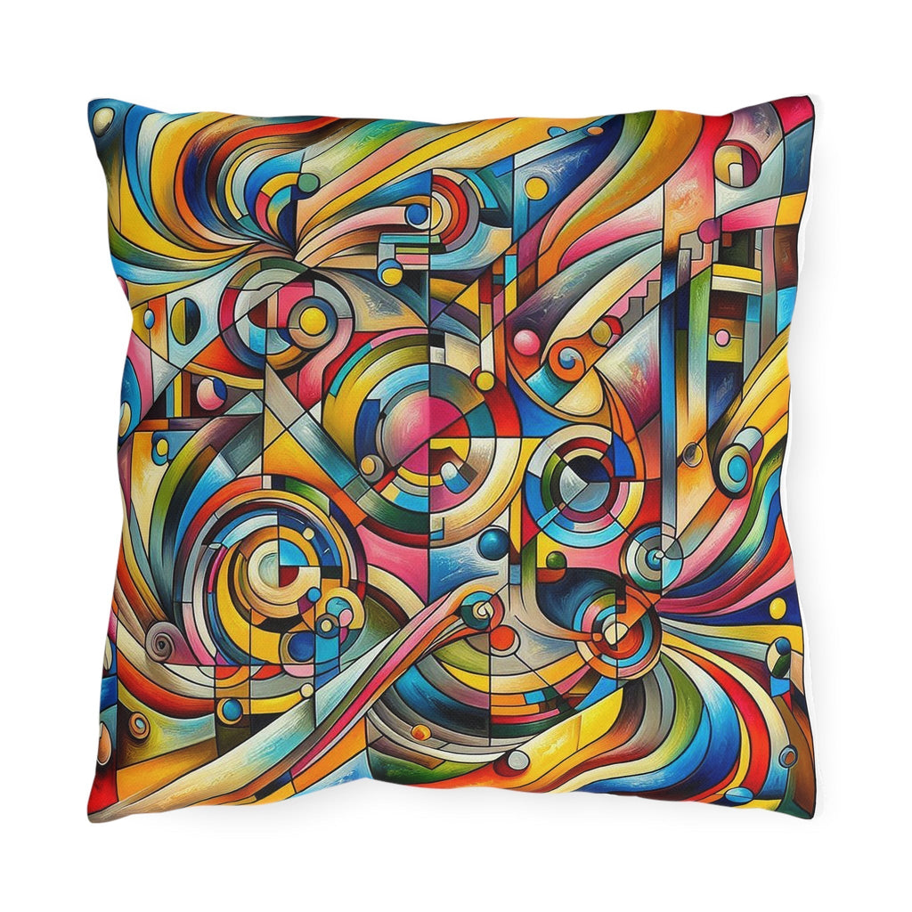 colorful abstract design outdoor pillow made of durable UV-resistant spun polyester
