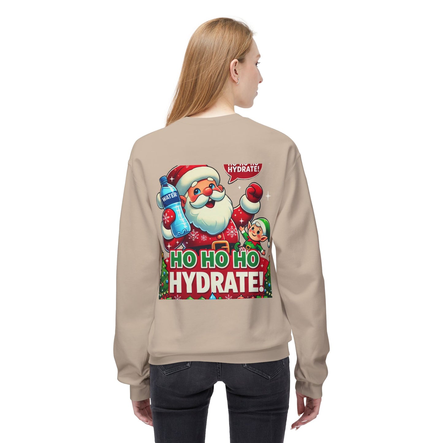 Unisex Midweight Softstyle Fleece Crewneck Sweatshirt" Ho Ho Ho Hydrate "