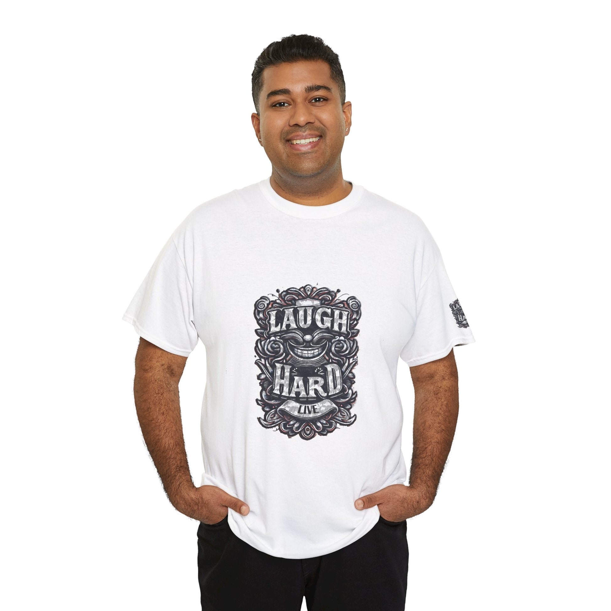 Unisex Heavy Cotton T-shirt - Laugh Hard - B&W Classic Comfort