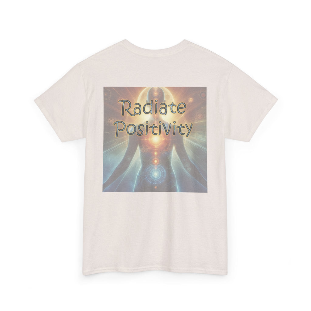 Unisex Heavy Cotton T-shirt - Radiate Positivity Its FreeHeavy Cotton Tee with "Radiate Positivity" design in beige, promoting resilience and optimism.