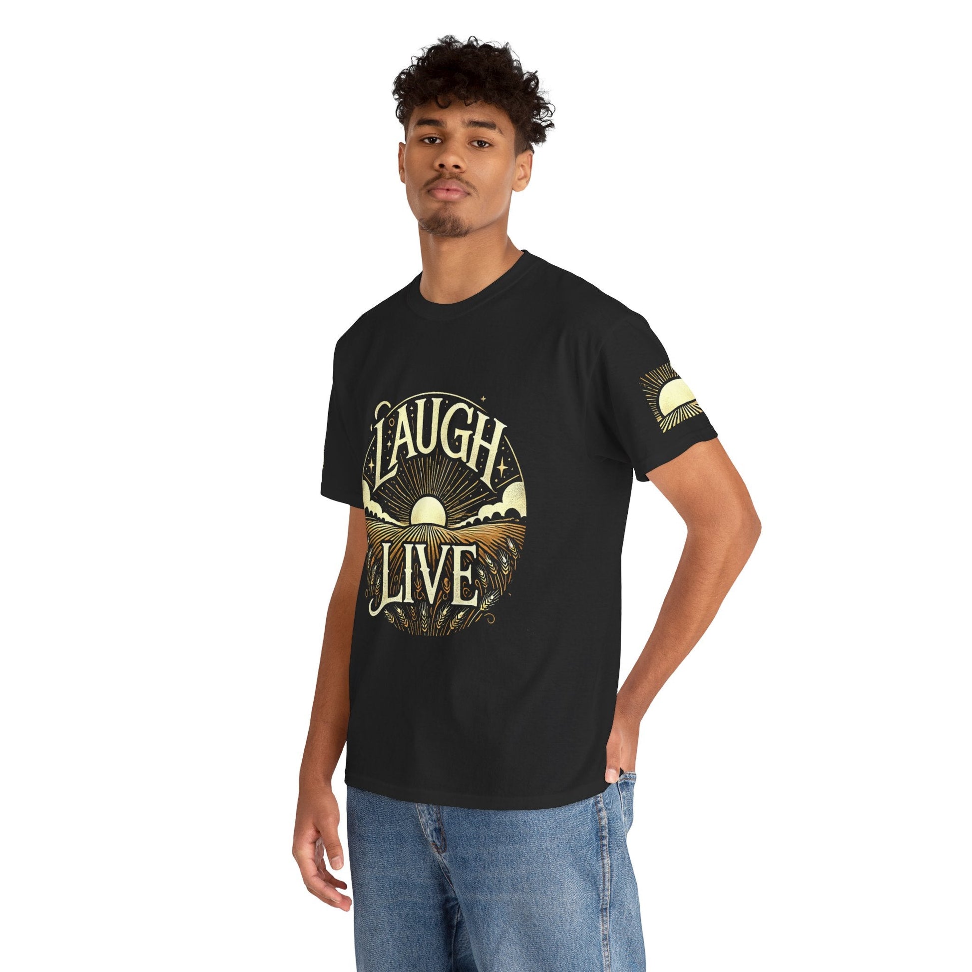 Unisex Heavy Cotton T-shirt - Laugh Live - Love Life And Wellbeing