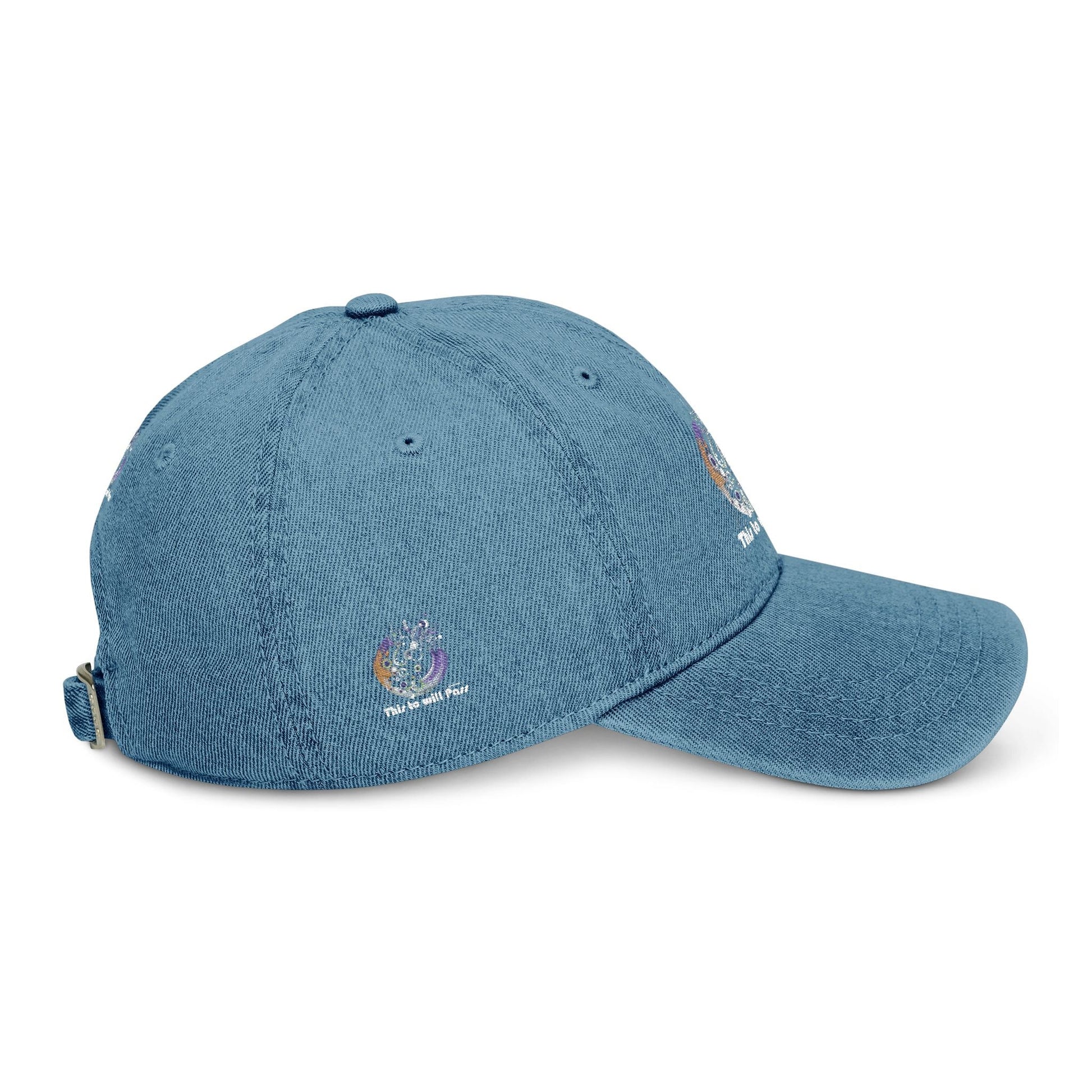 This Too Will Pass Denim Hat - Stylish Embroidered Cap Vintage Message.