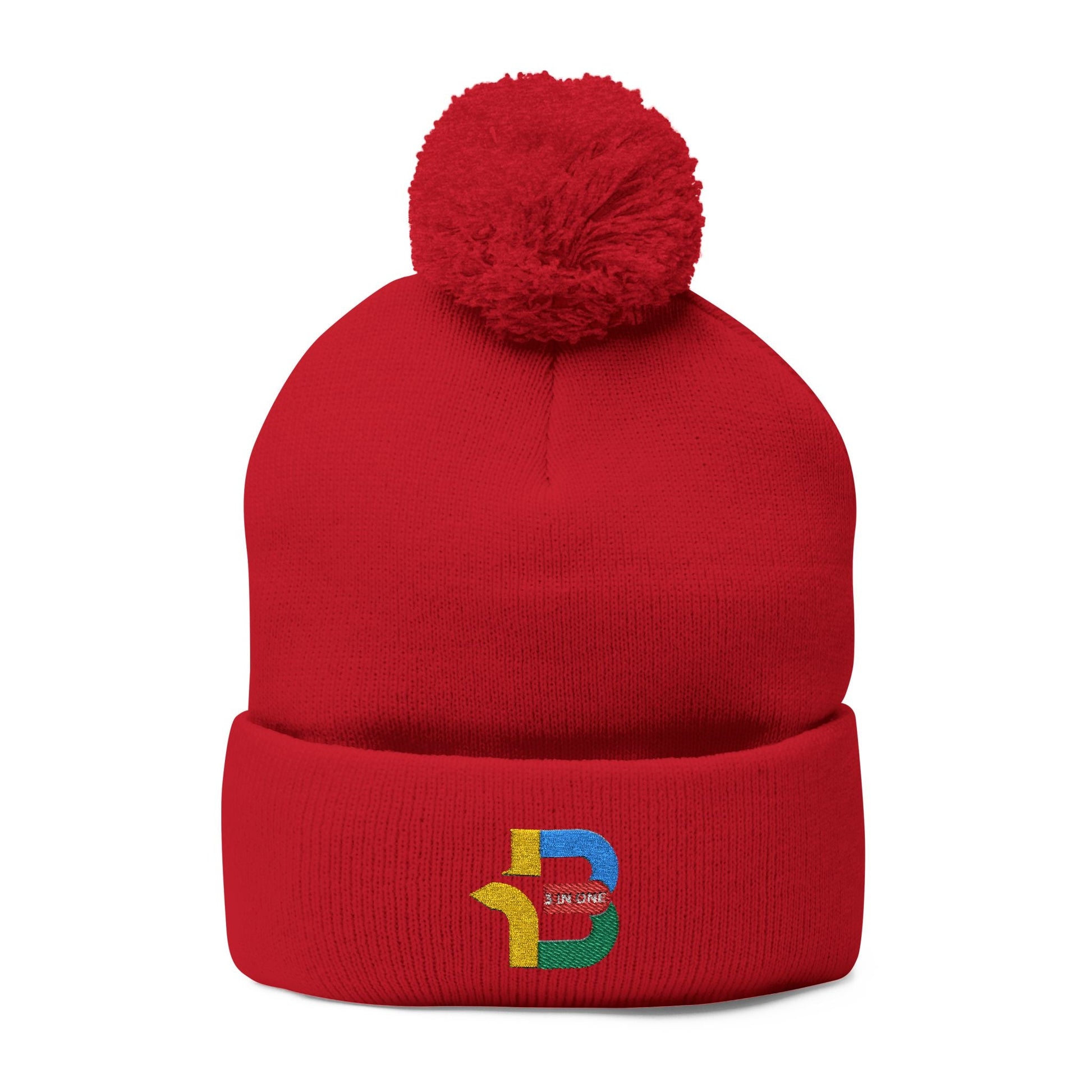 Embroidered Pom-Pom Knit Cap - Cozy Winter Beanie for All Seasons