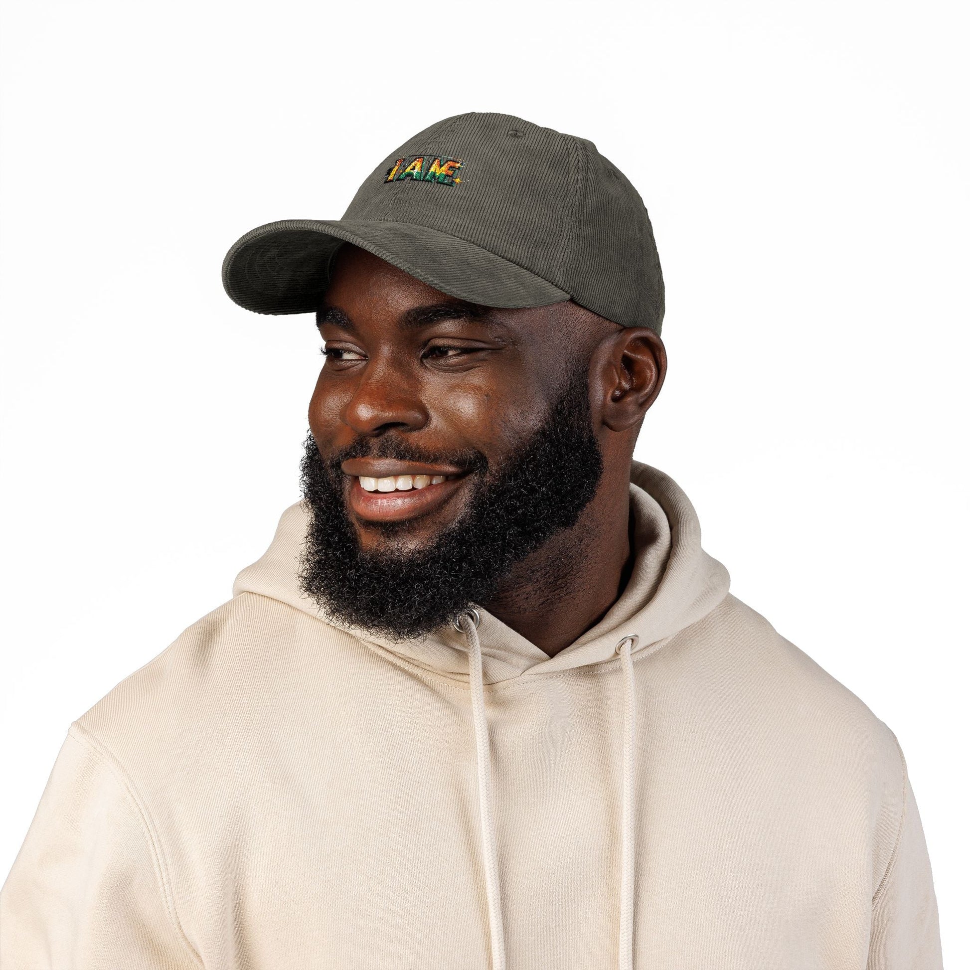 Vintage Corduroy Cap with I AM Embroidery | Trendy Bohemian Hat