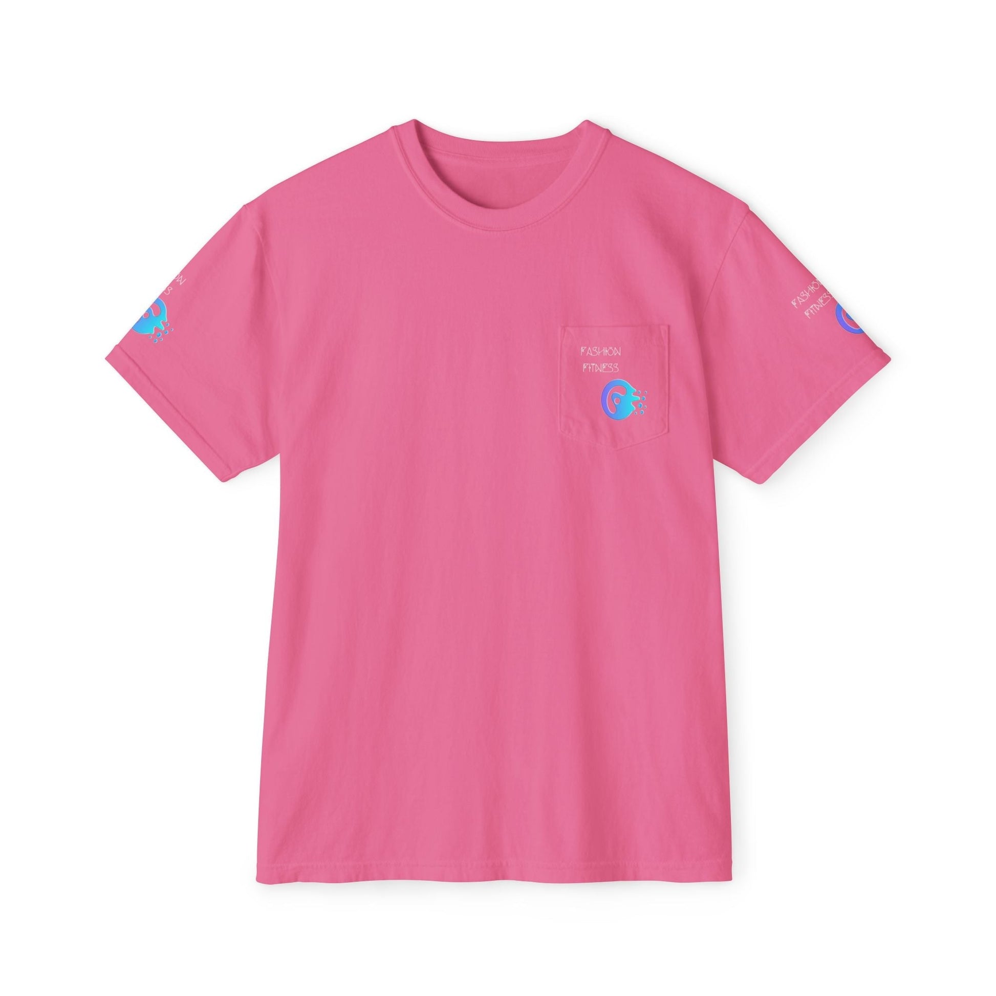 Unisex Garment-Dyed Pocket T-Shirt in pink featuring a left chest pocket and eco-friendly vibrant graphics.