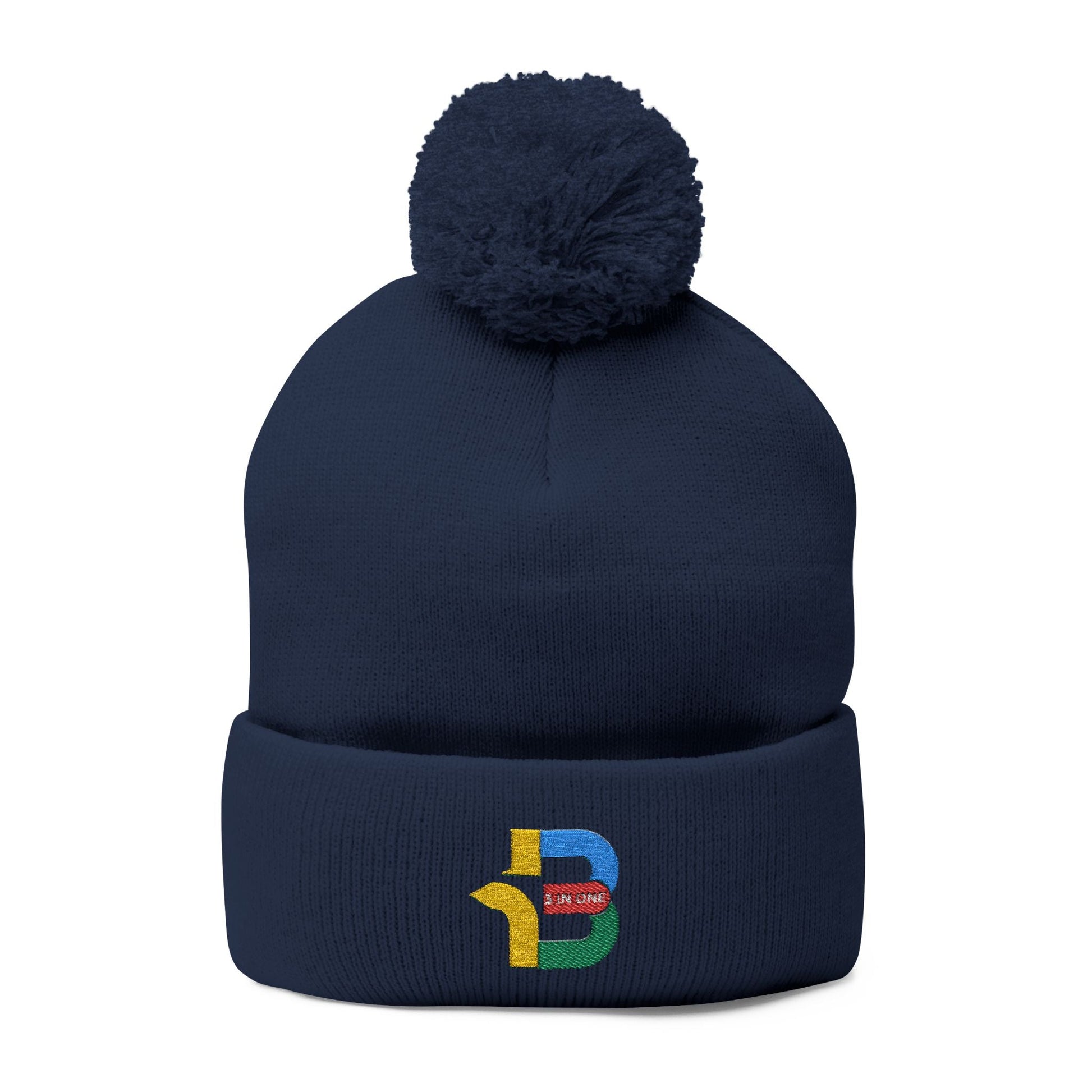 Embroidered Pom-Pom Knit Cap - Cozy Winter Beanie for All Seasons