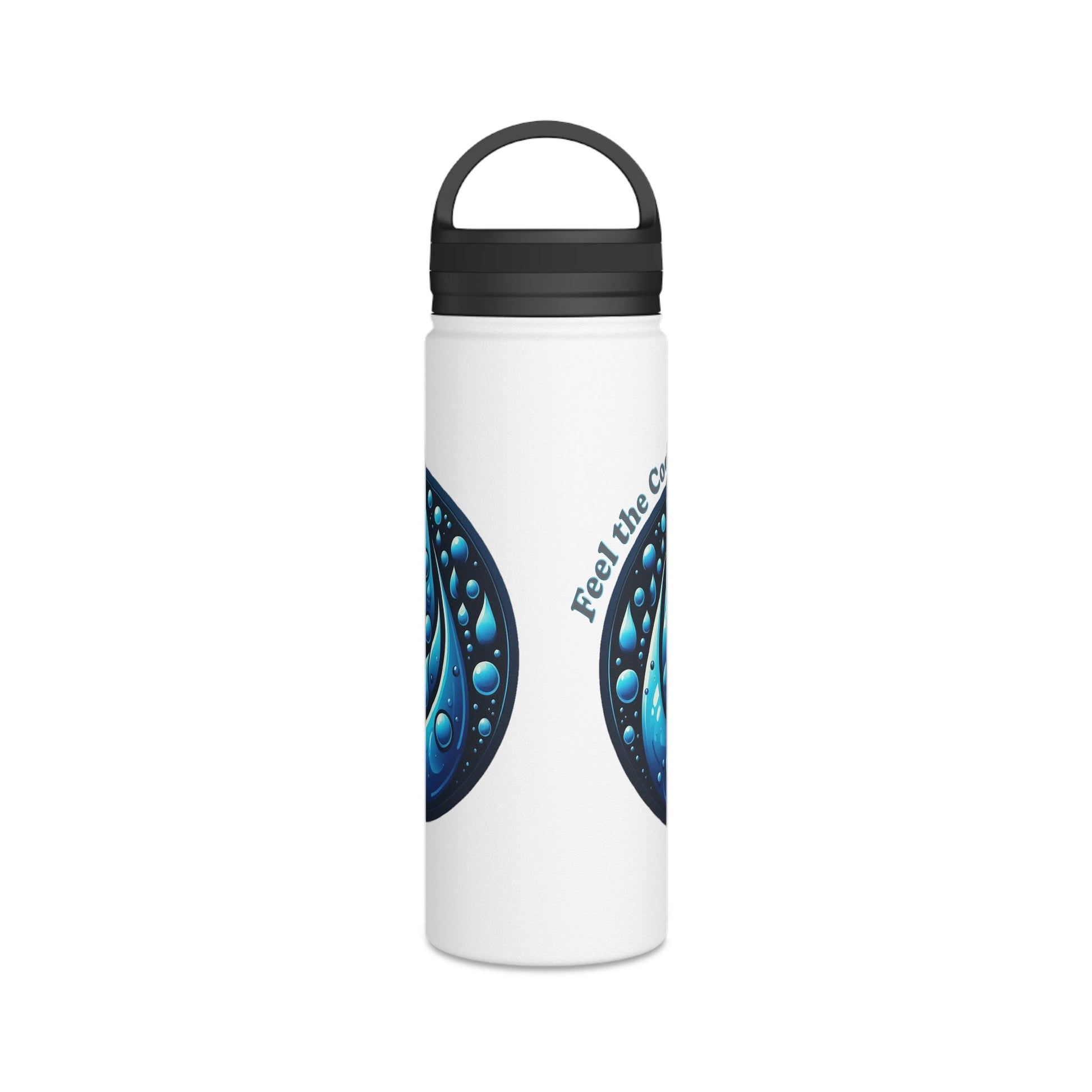 Blue Water Drop Stainless Steel Water Bottle with handle lid and vibrant design, ideal for keeping drinks warm or cold.