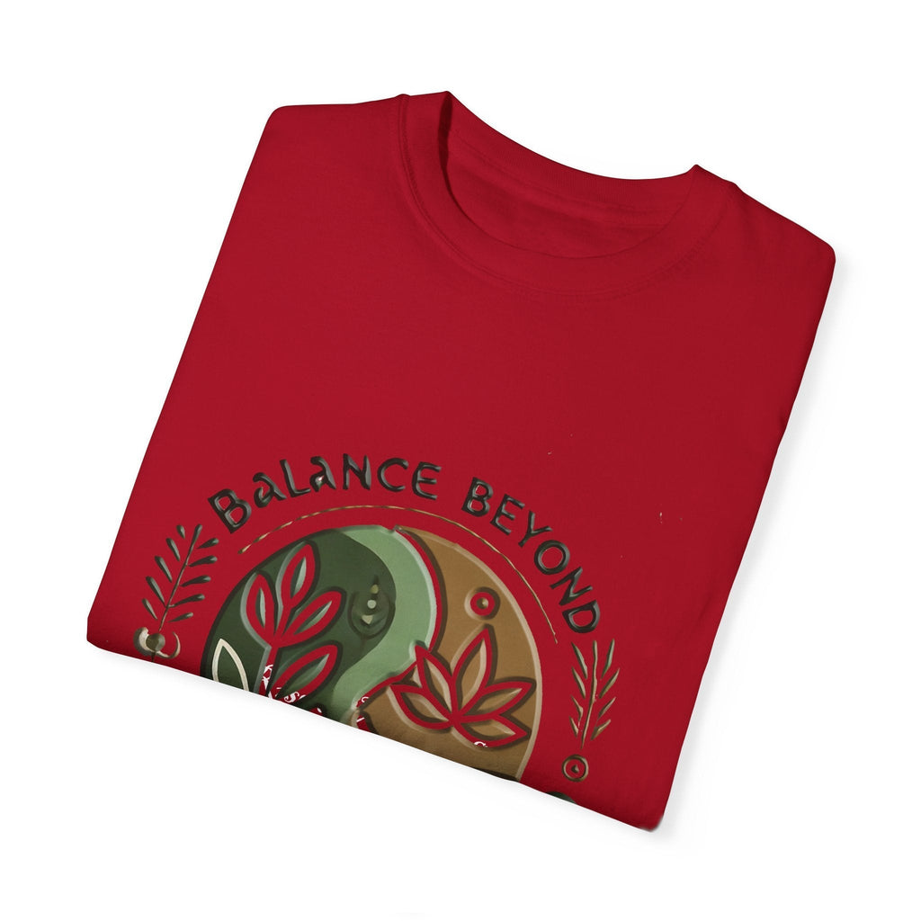 Balance Beyond Medication Unisex Garment-Dyed T-Shirt folded, featuring unique design and vibrant color.