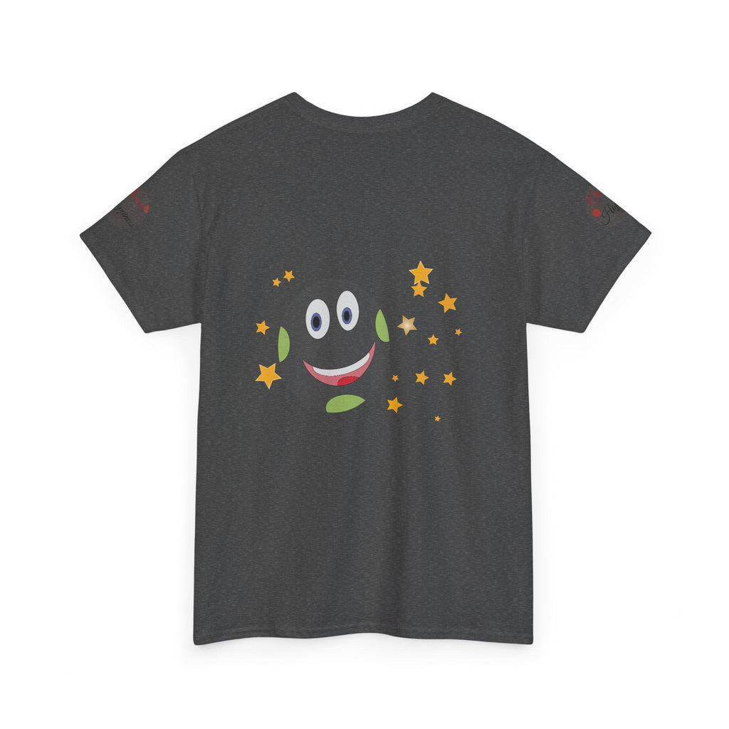 Unisex Heavy Cotton T-shirt with smiley face and stars design radiating positivity.