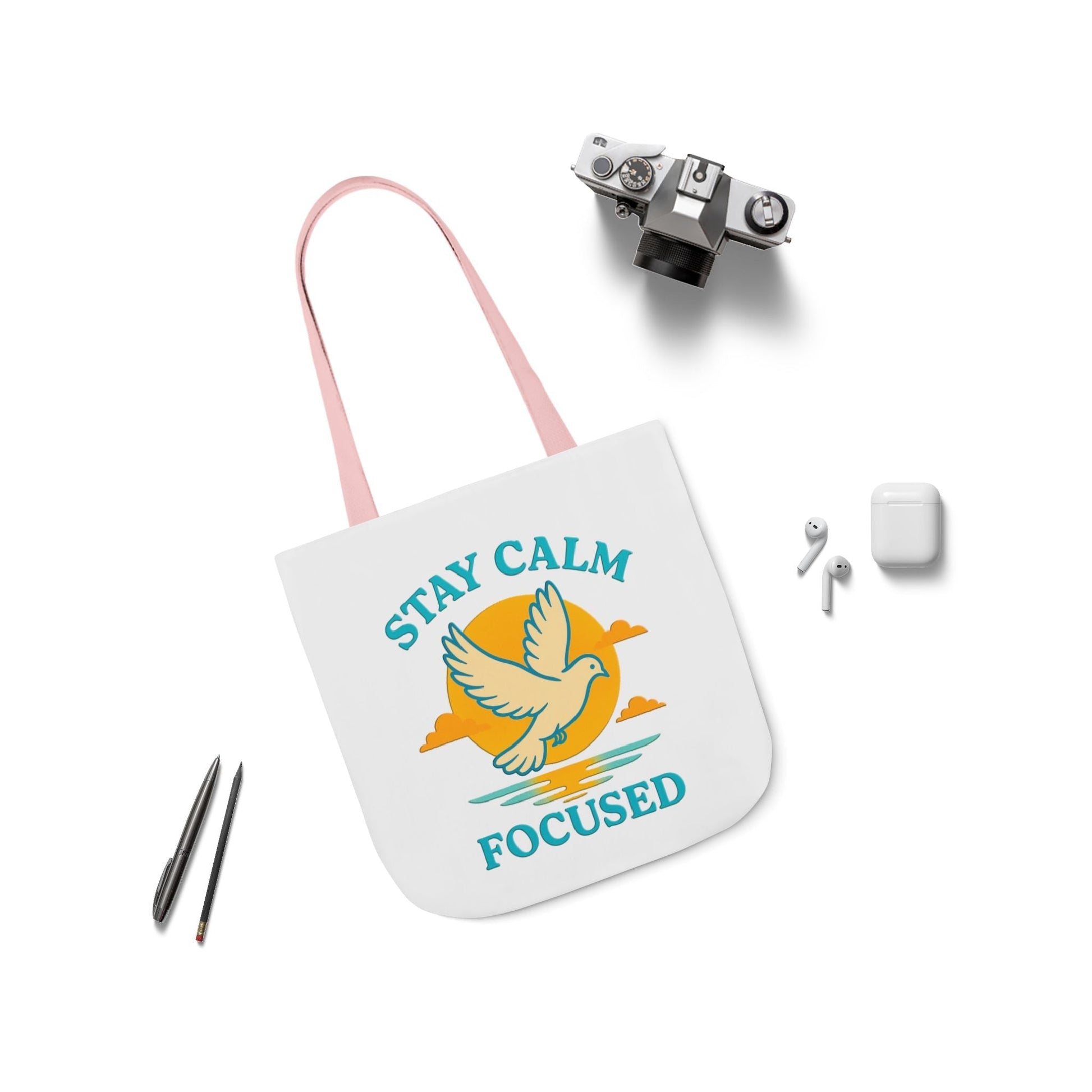 Canvas Tote Bag with Inspirational Quote - Stay Calm Focused
