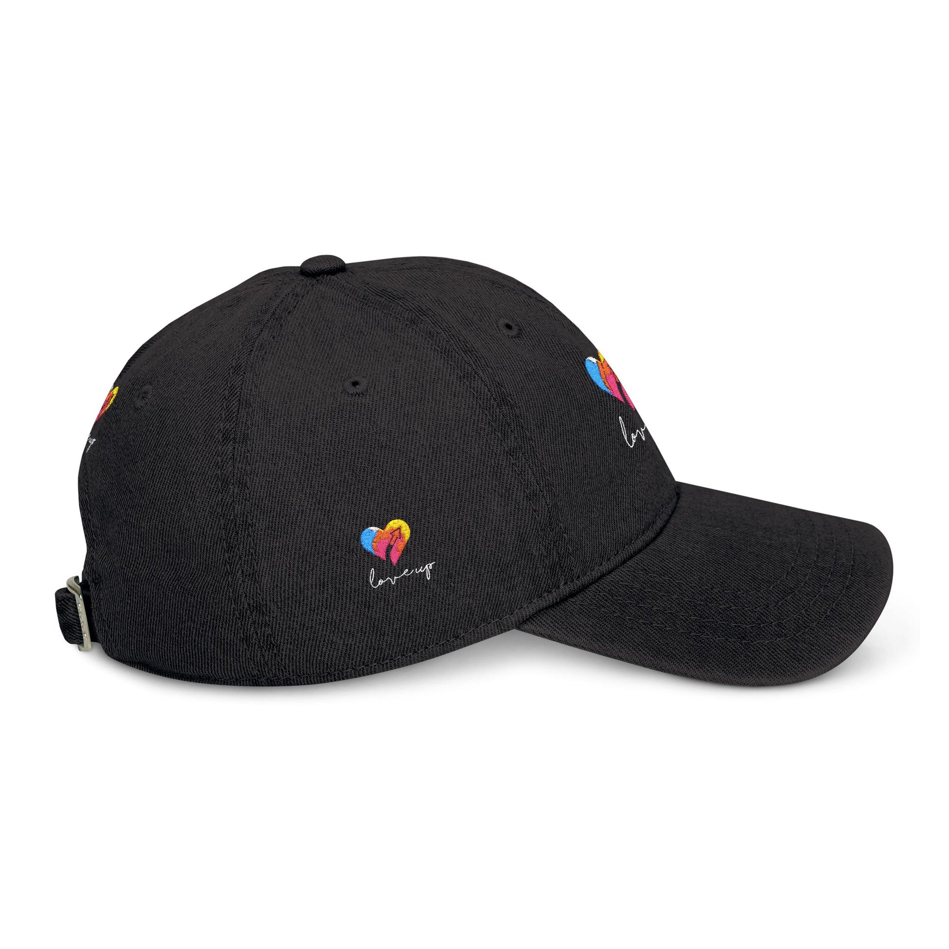 Embroidered Love Up Denim Hat - Colorful Heart Design for Everyday Style