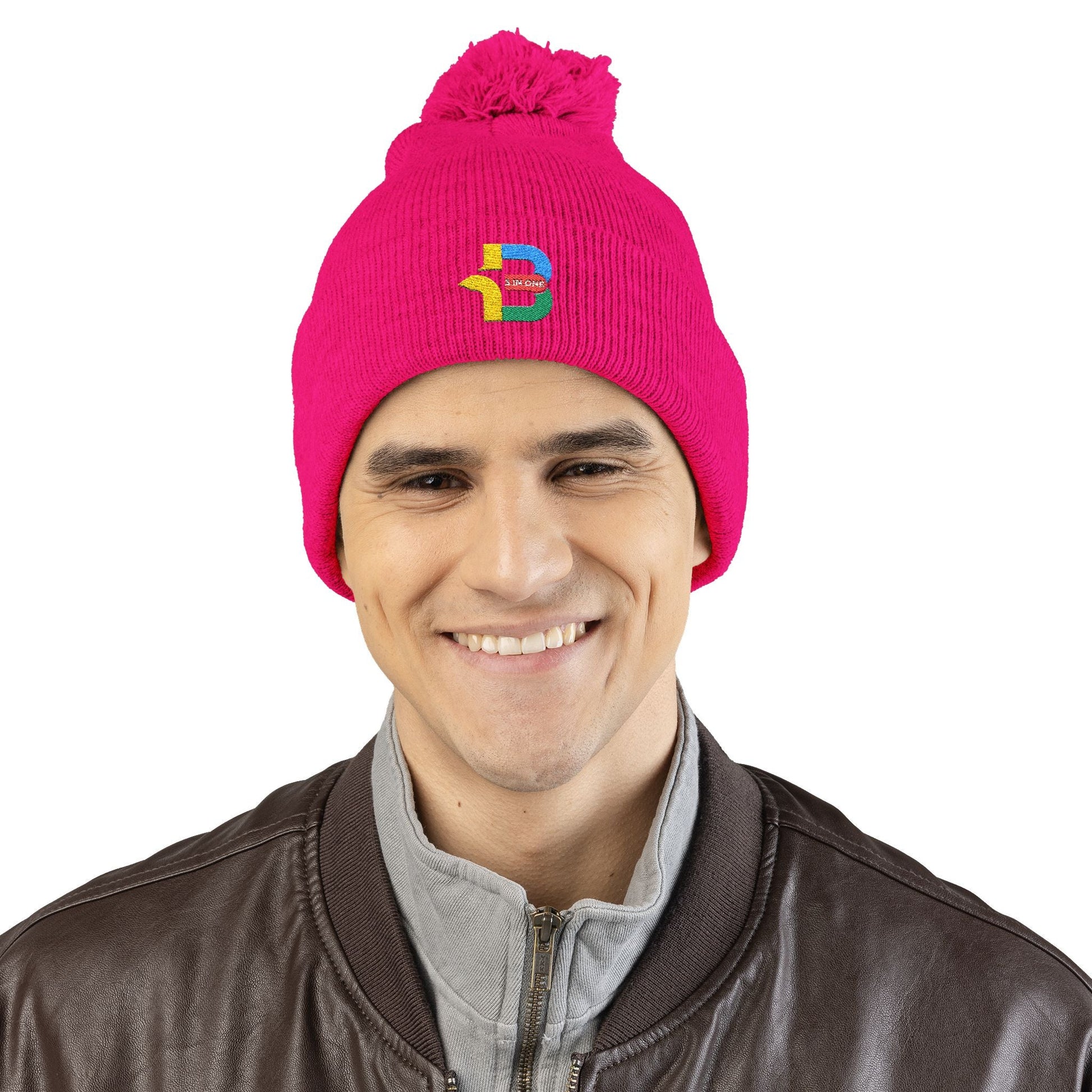 Embroidered Pom-Pom Knit Cap - Cozy Winter Beanie for All Seasons