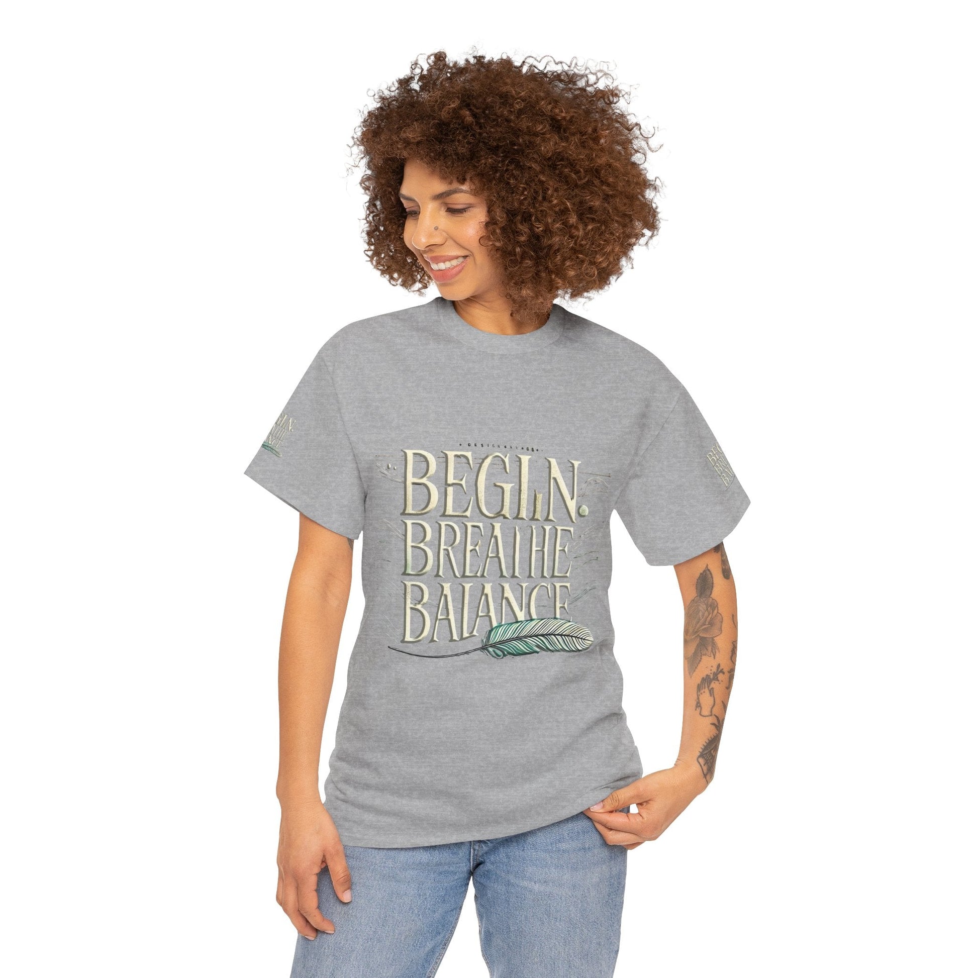 Unisex Heavy Cotton T-shirt  Begin Breathe Balance t-shirt for Comfort