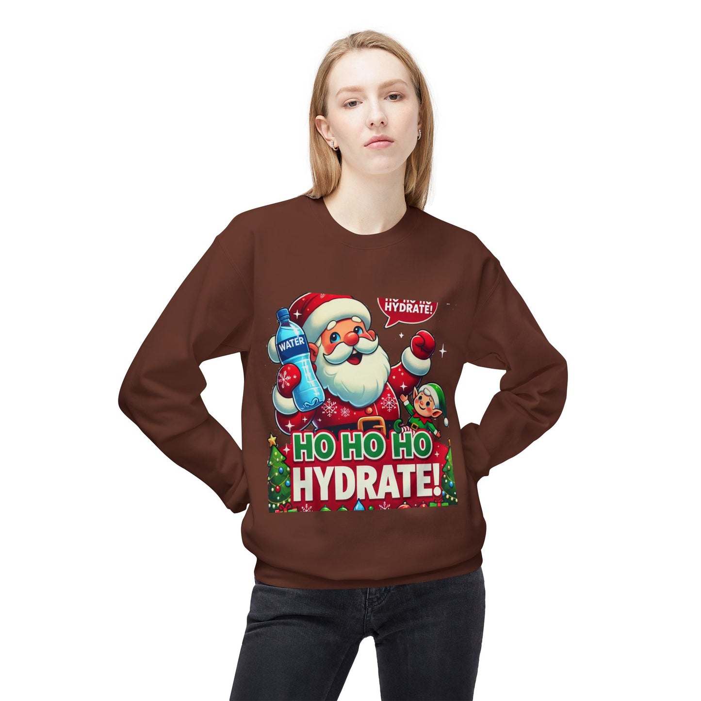 Unisex Midweight Softstyle Fleece Crewneck Sweatshirt" Ho Ho Ho Hydrate "