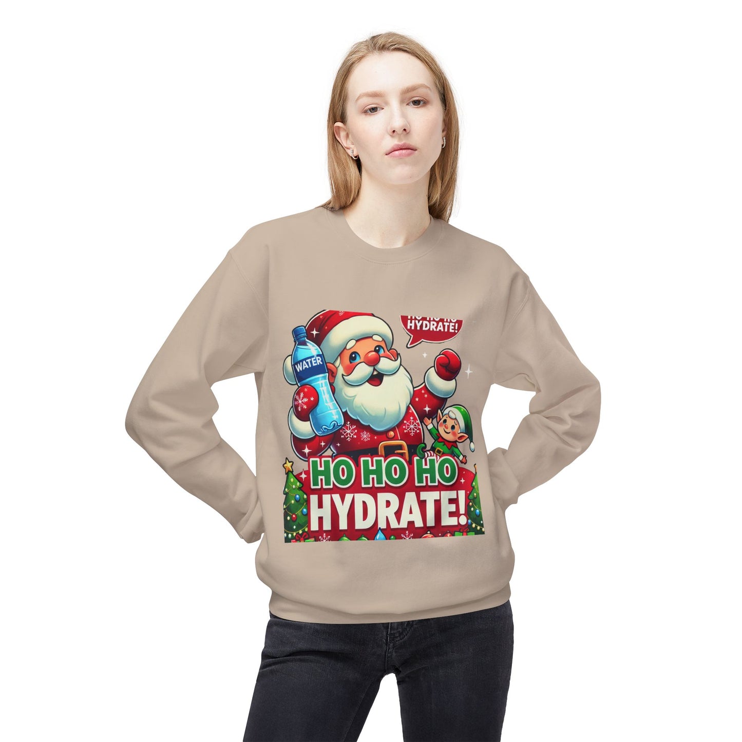 Unisex Midweight Softstyle Fleece Crewneck Sweatshirt" Ho Ho Ho Hydrate "