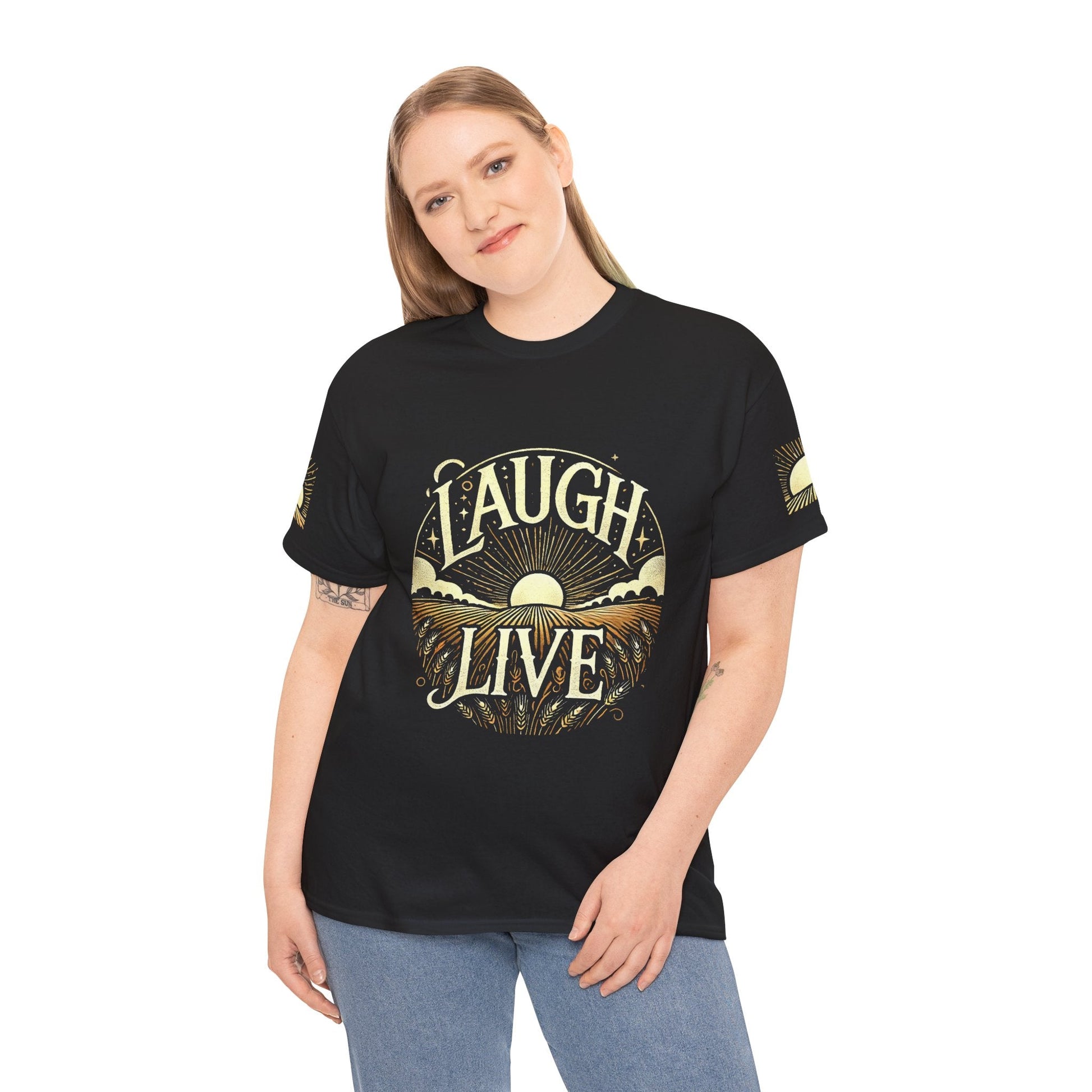 Unisex Heavy Cotton T-shirt - Laugh Live - Love Life And Wellbeing