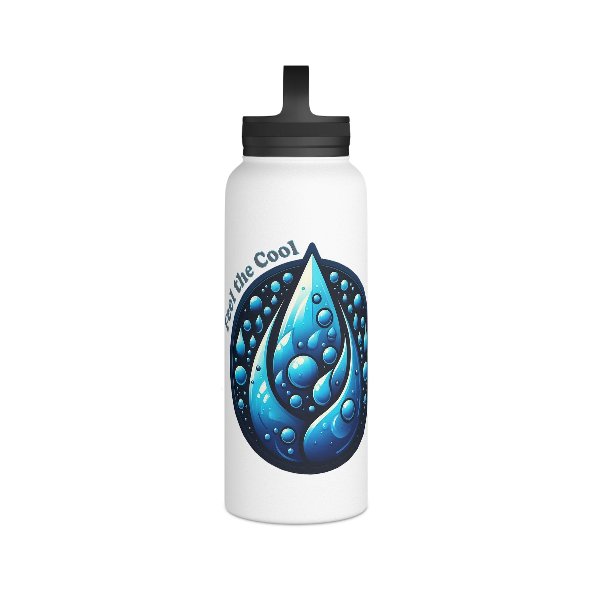 Blue Water Drop Stainless Steel Water Bottle with handle lid, vibrant design, and double-wall insulation.