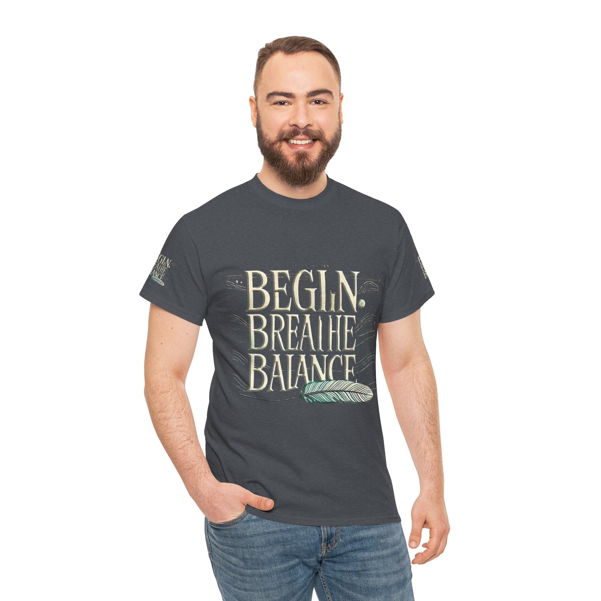 Unisex Heavy Cotton T-shirt  Begin Breathe Balance t-shirt for Comfort