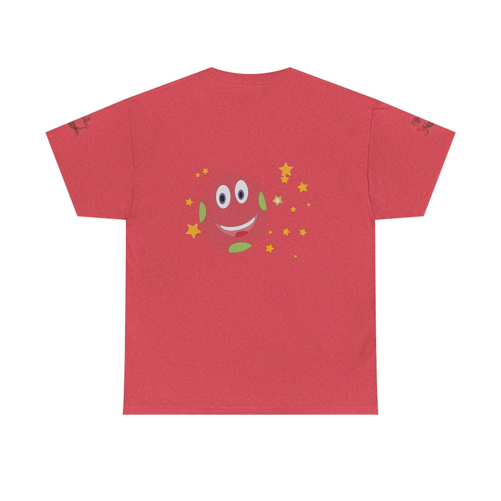 Unisex Heavy Cotton T-shirt with playful star and smiley design on the back.
