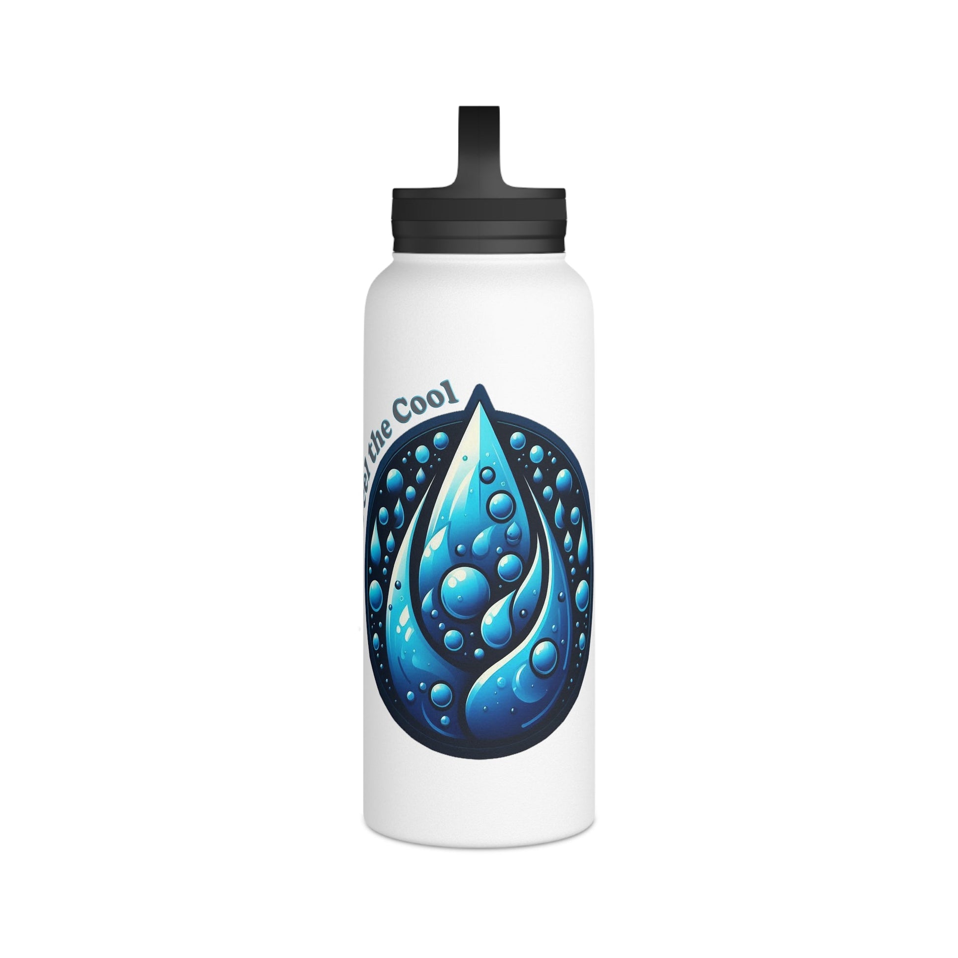 Blue Water Drop Stainless Steel Water Bottle with vibrant design and handle lid.