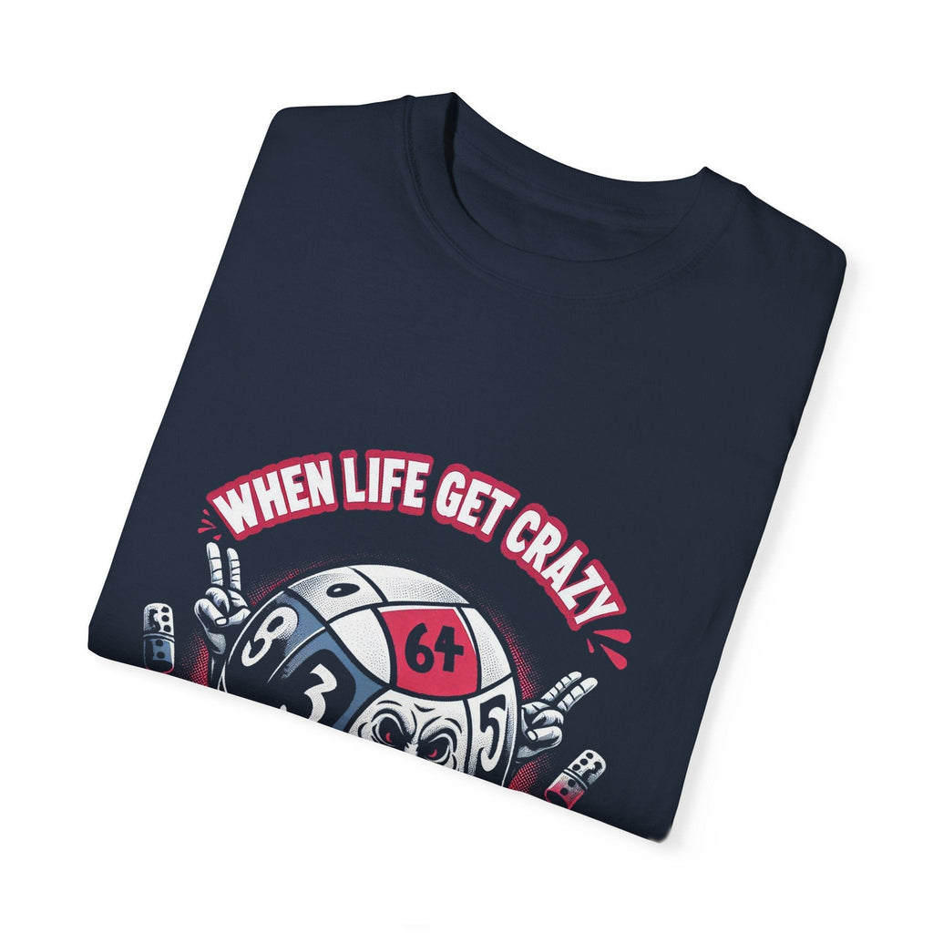 Roll With It Funny Unisex Garment Dyed T-Shirt featuring a whimsical design, folded.