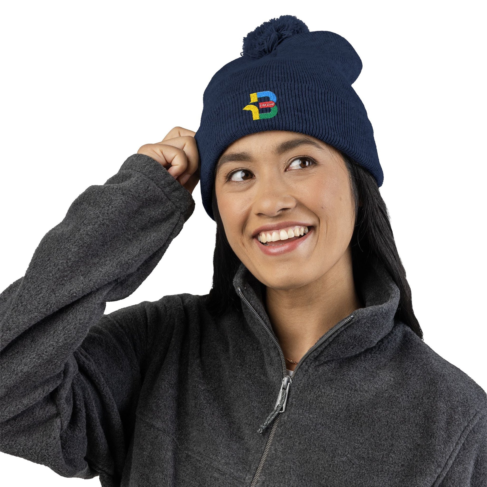 Embroidered Pom-Pom Knit Cap - Cozy Winter Beanie for All Seasons