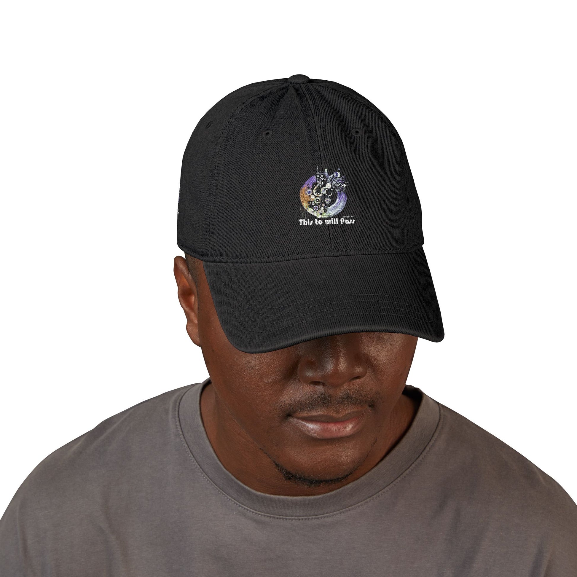This Too Will Pass Denim Hat - Stylish Embroidered Cap Vintage Message.
